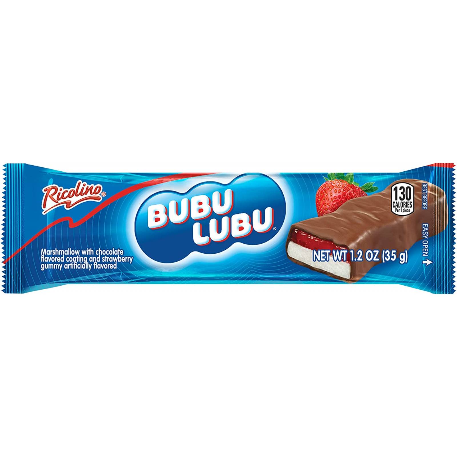 CHOCOLATES BUBULUBU RICOLINO Delicioso Malvavisco con jalea de Fresa y cubierta de Chocolate 24 piezas