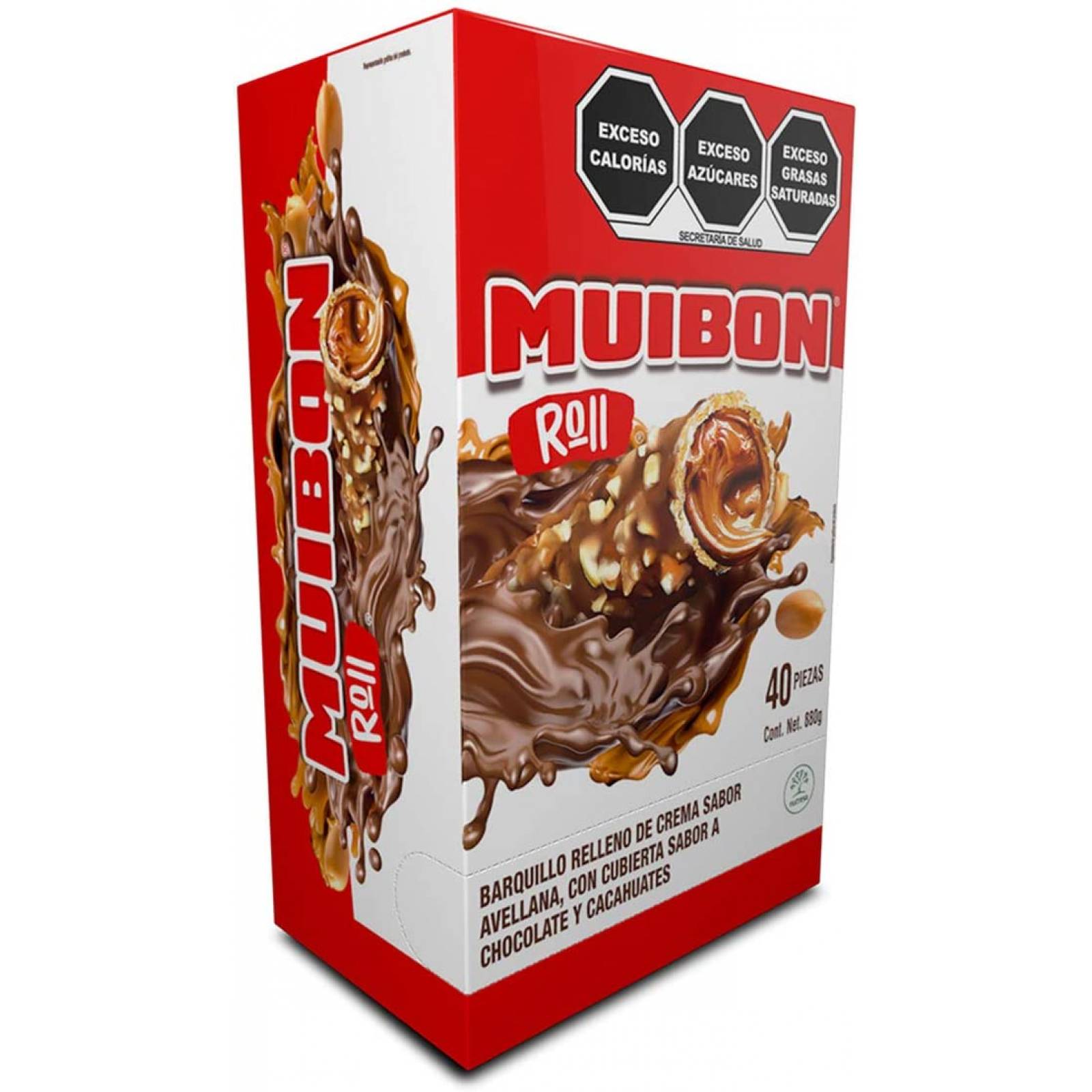 Muibon Roll Barquillo con Chocolate, 40 piezas