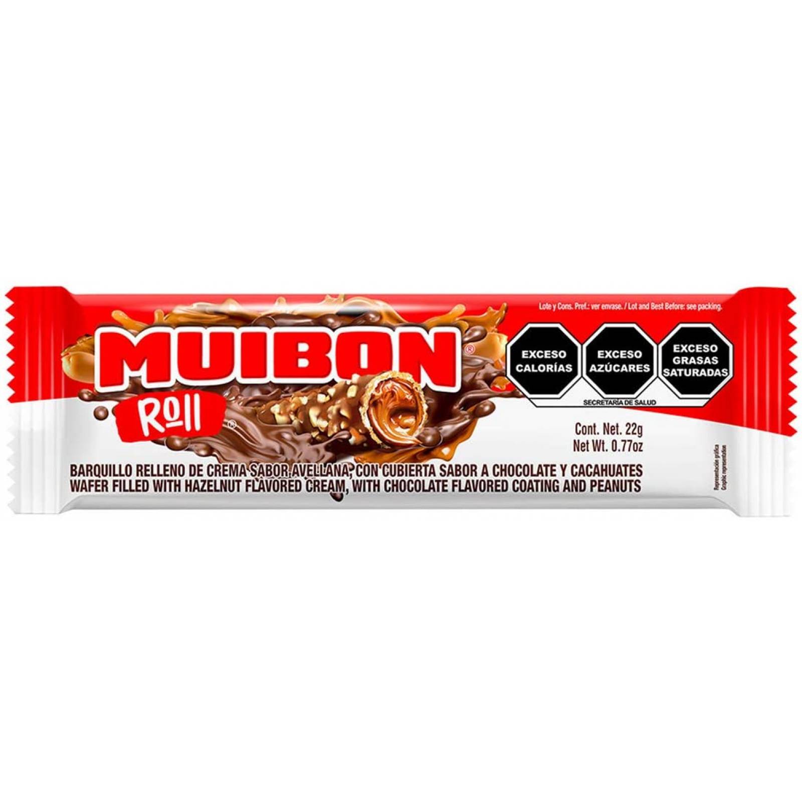 Muibon Roll Barquillo con Chocolate, 40 piezas