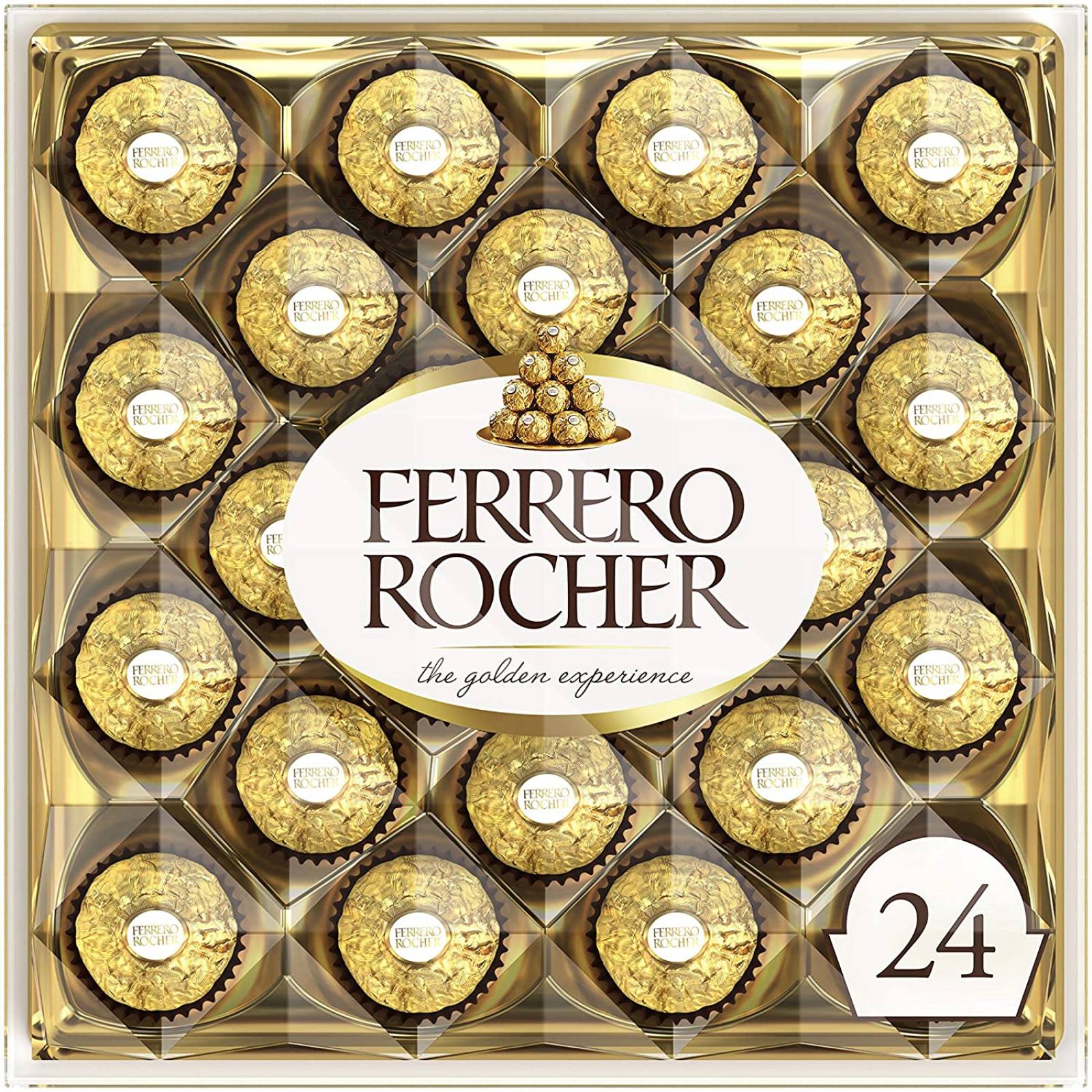 Ferrero Rocher chocolate con leche de avellana fina, 24 unidades, caja de regalo de chocolate y dulces