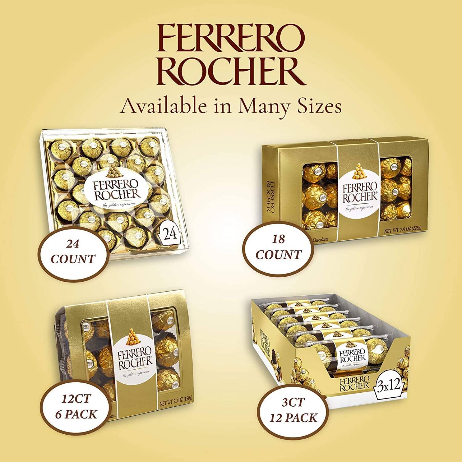 Ferrero Rocher chocolate con leche de avellana fina, 24 unidades, caja de regalo de chocolate y dulces