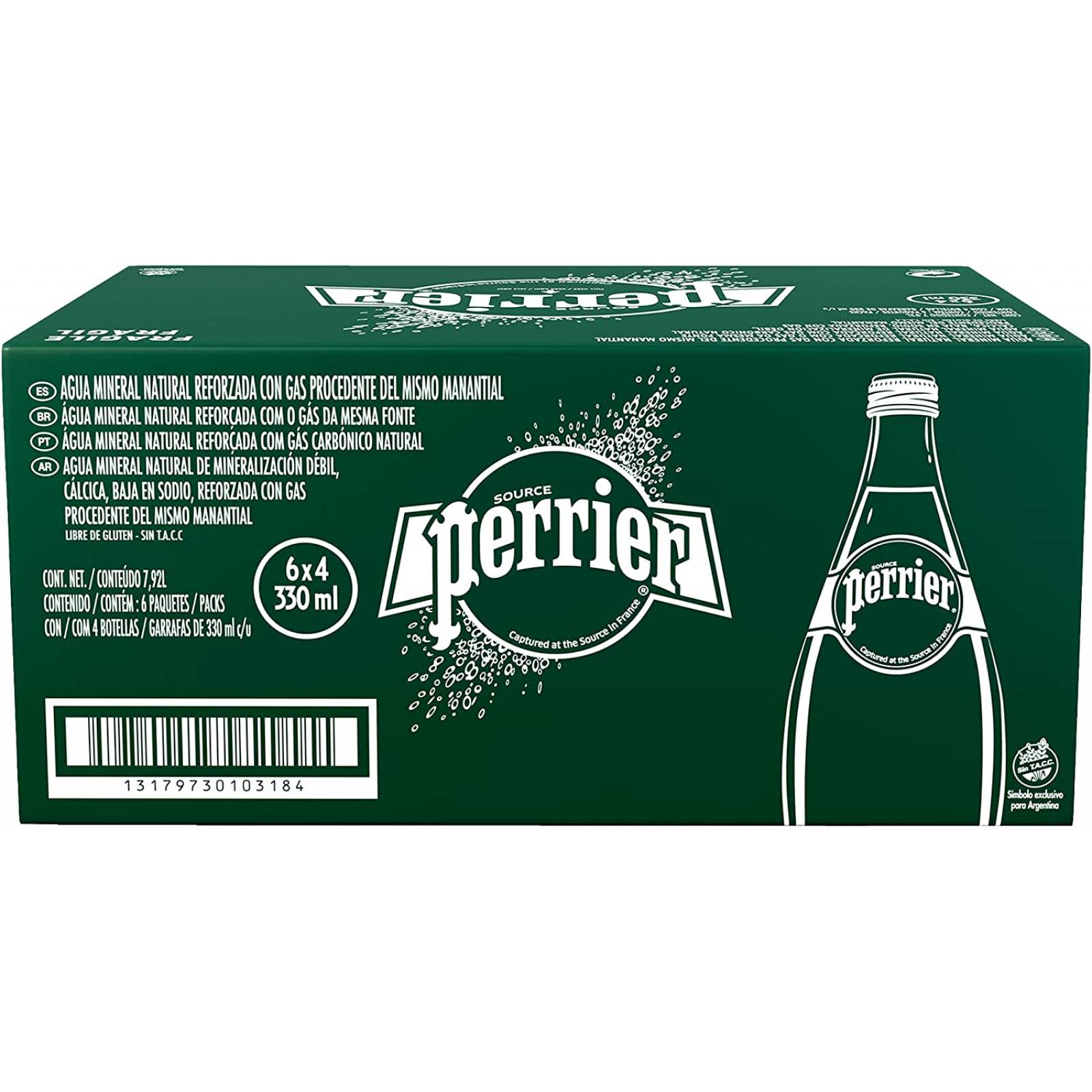 Perrier Agua Mineral Natural, 330 mililitros, Paquete de 24