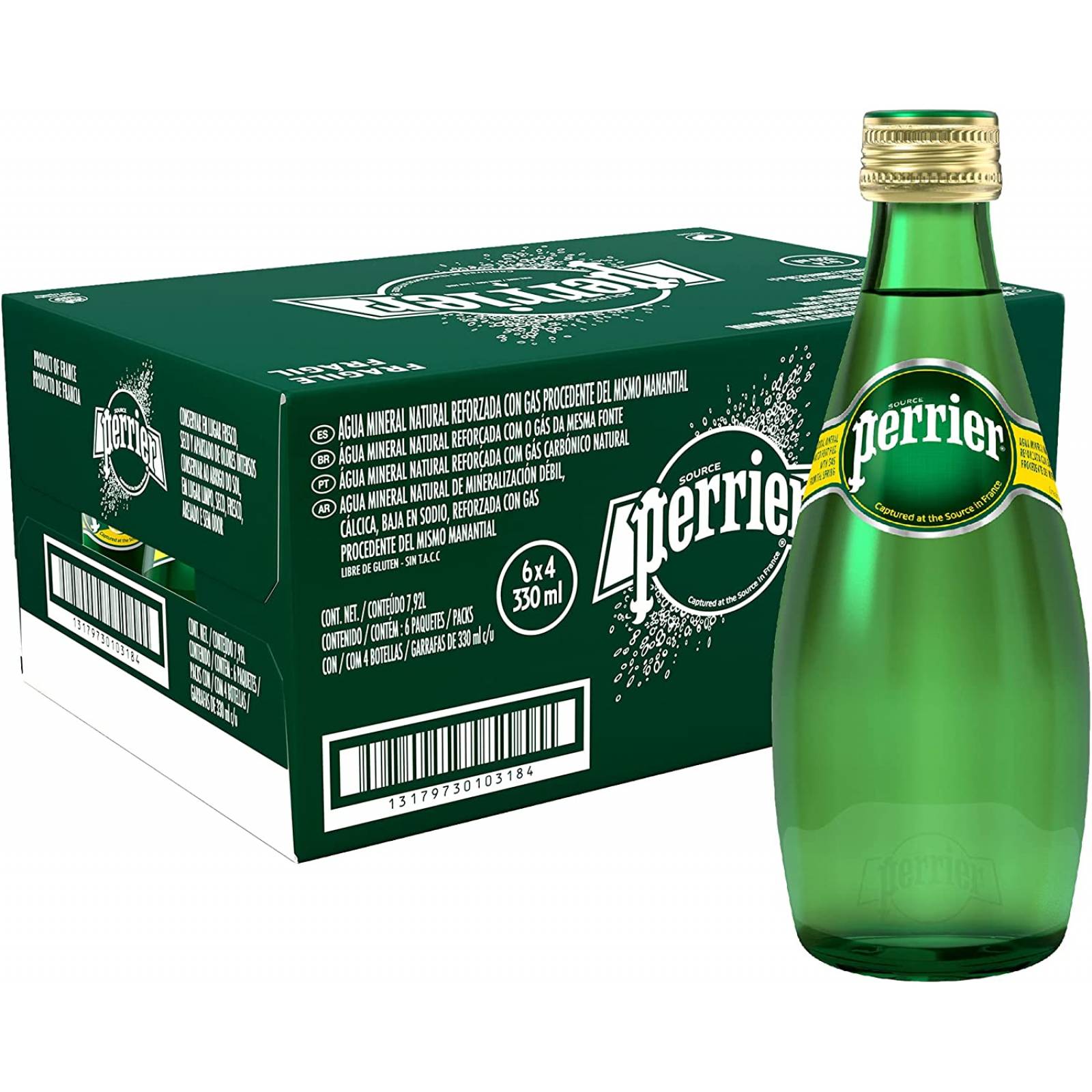 Perrier Agua Mineral Natural, 330 mililitros, Paquete de 24