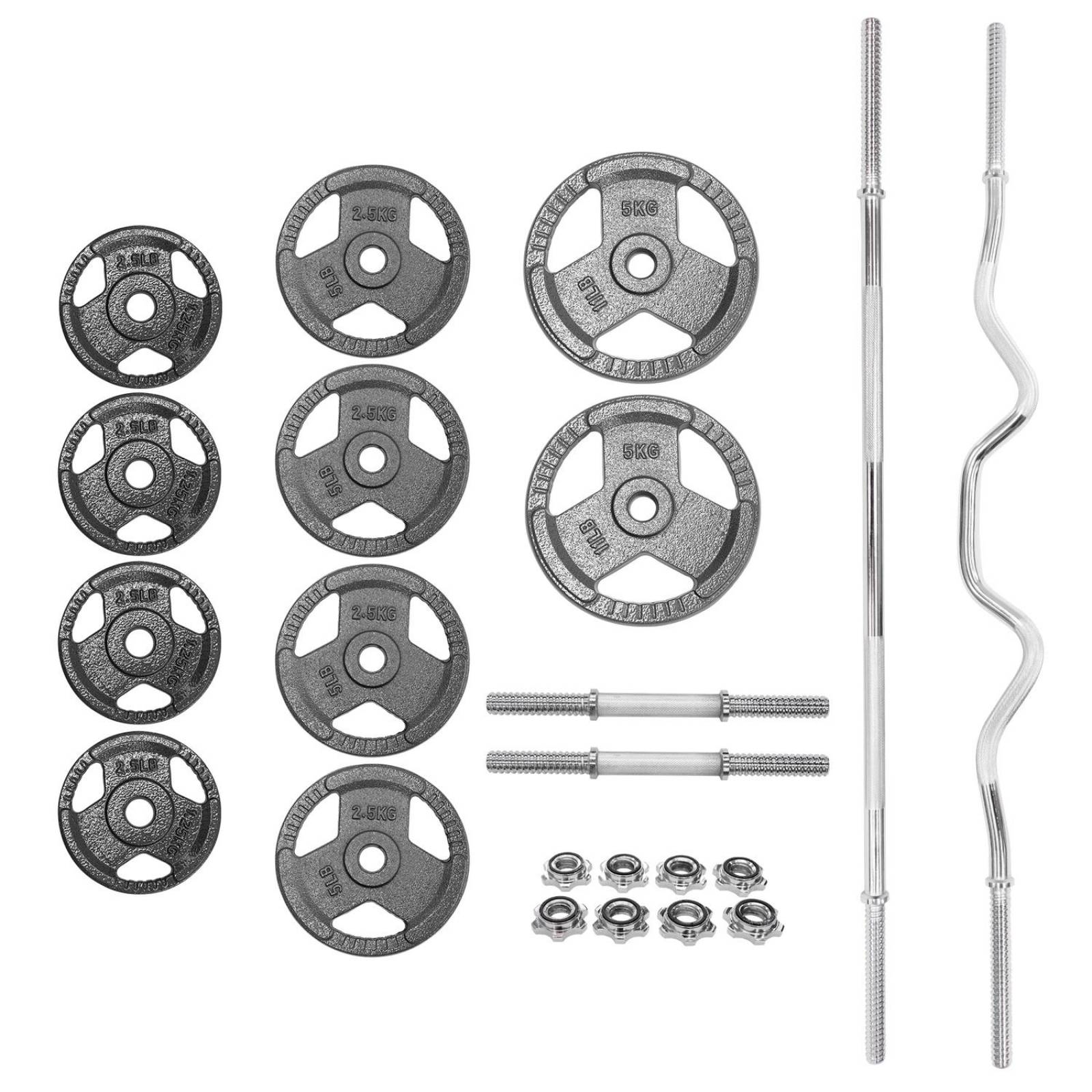 Kit De Pesas 80 LBS Barra Z Plana Mancuernas Set De Discos