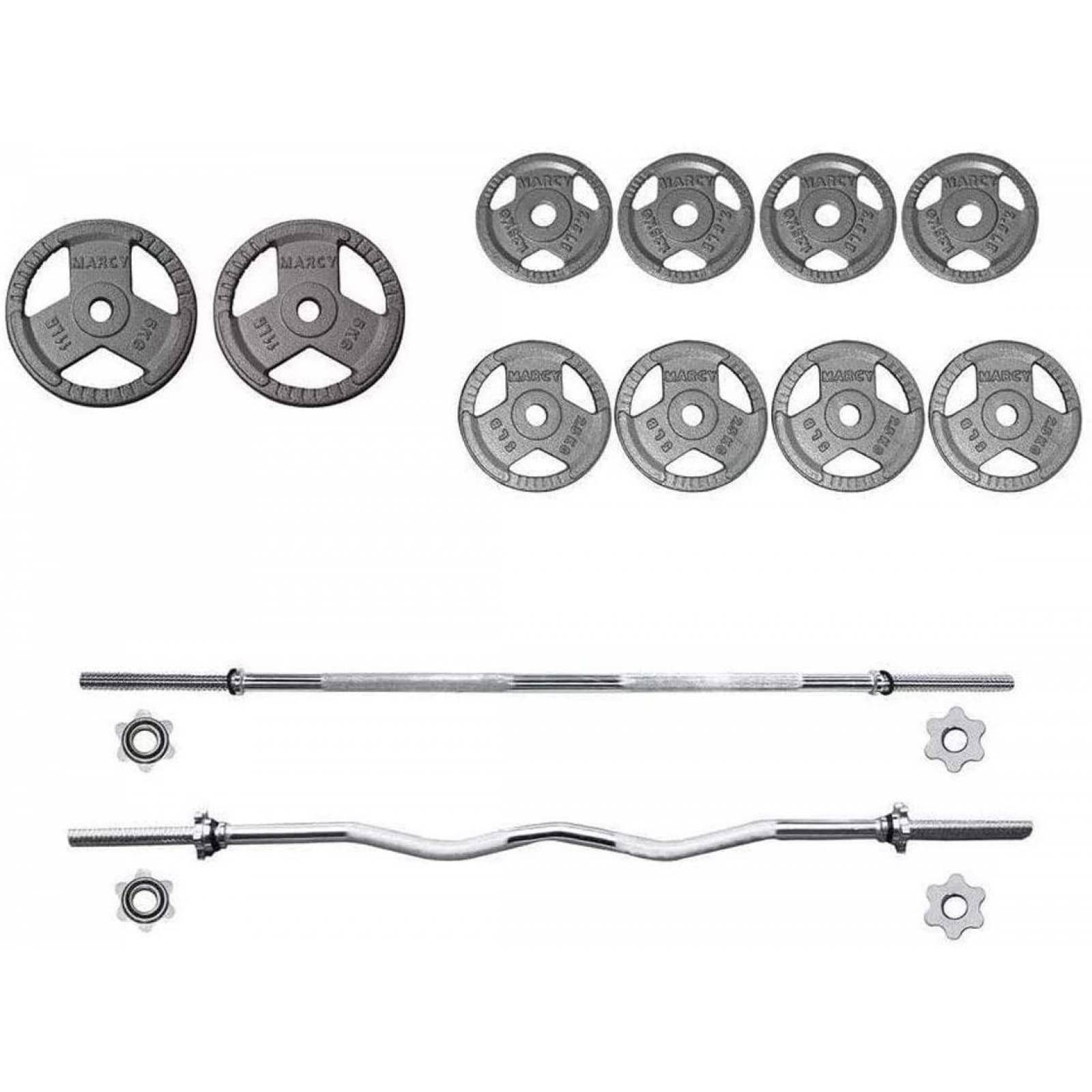 Kit De Pesas 80 LBS Barra Z Plana Mancuernas Set De Discos