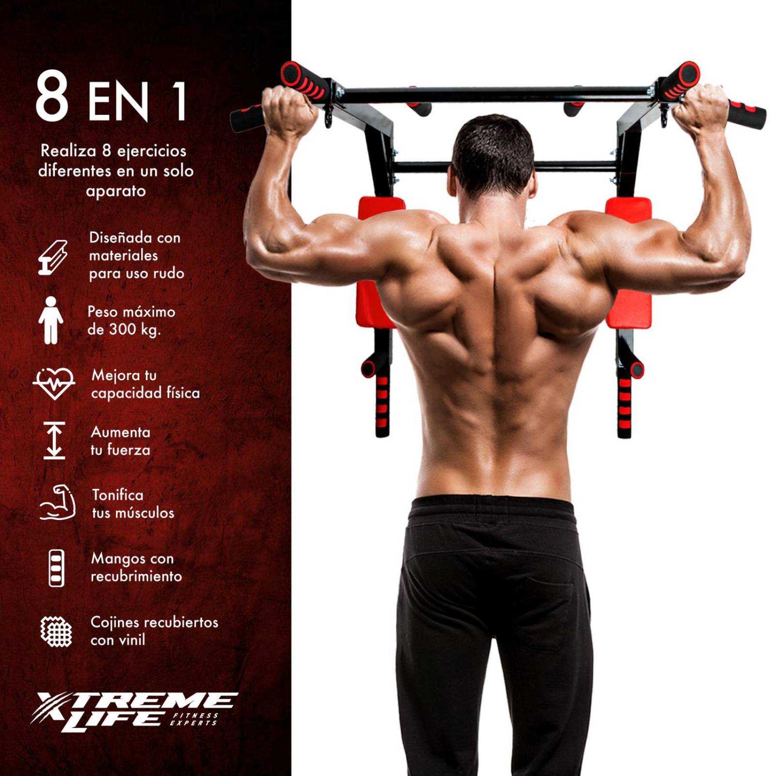 Barra Para Dominadas Gym Barra Para Ejercicios Reforzada Rojo