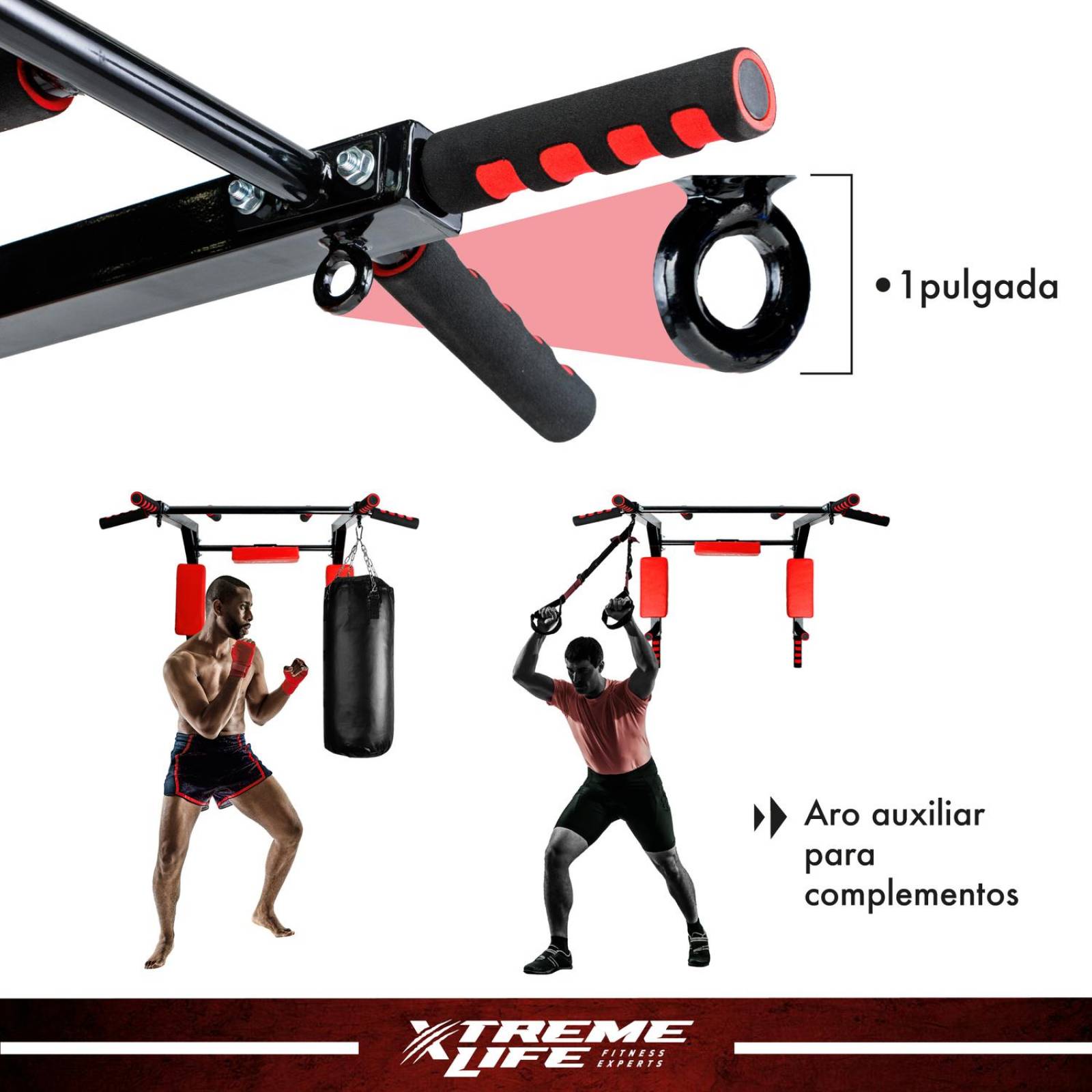 Barra Para Dominadas Gym Barra Para Ejercicios Reforzada Rojo