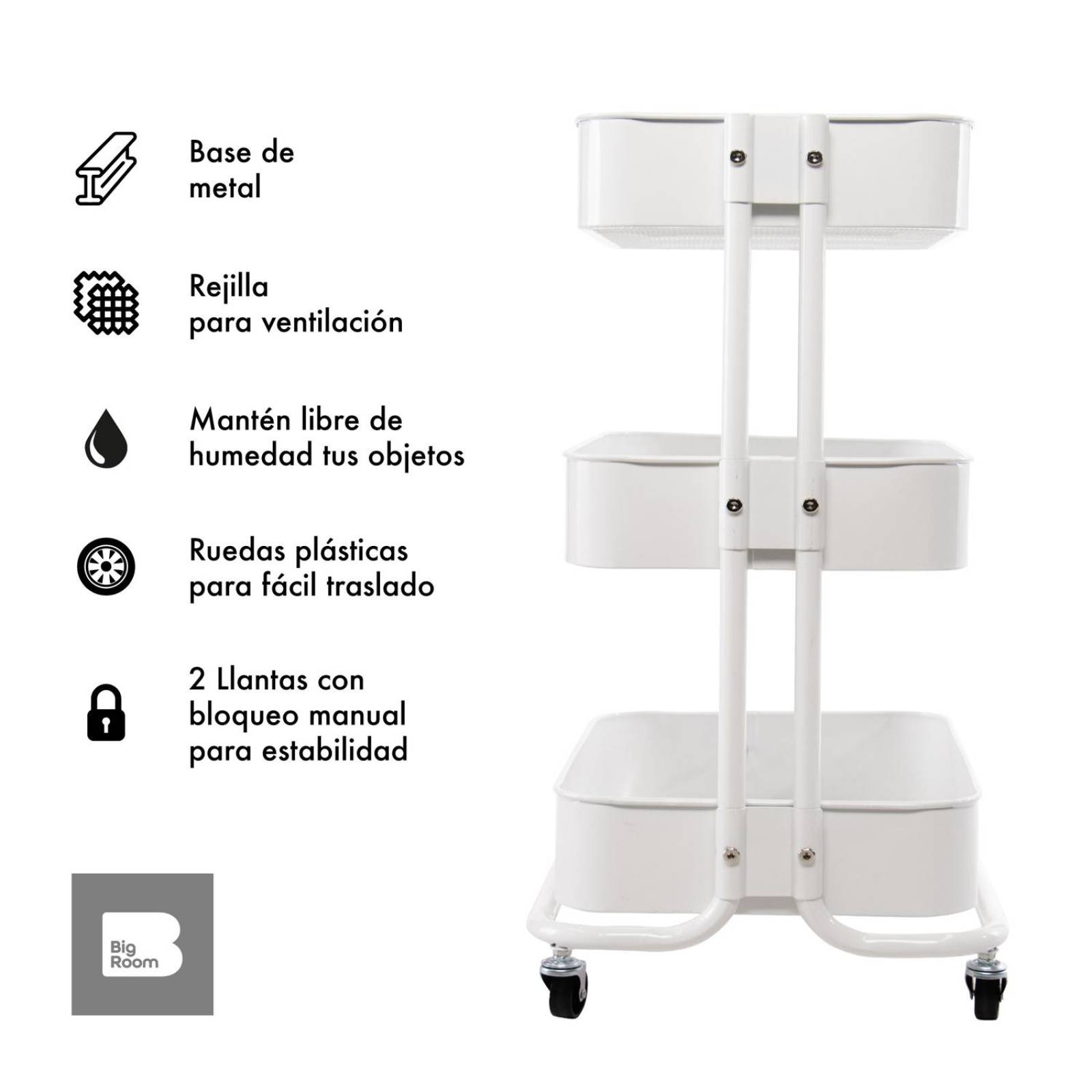 Carrito Organizador Carro Auxiliar Con Ruedas Estanteria Blanco CH