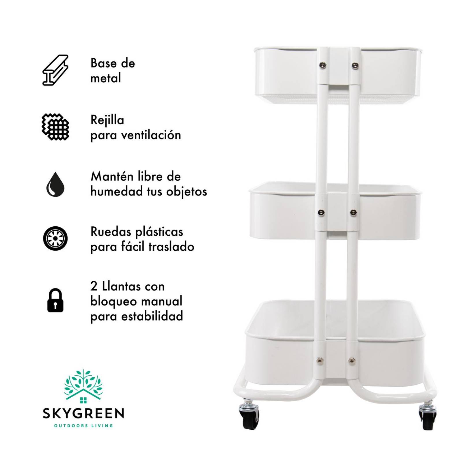 Carrito Organizador Carro Auxiliar Con Ruedas Estanteria BSCNCA010001 Blanco