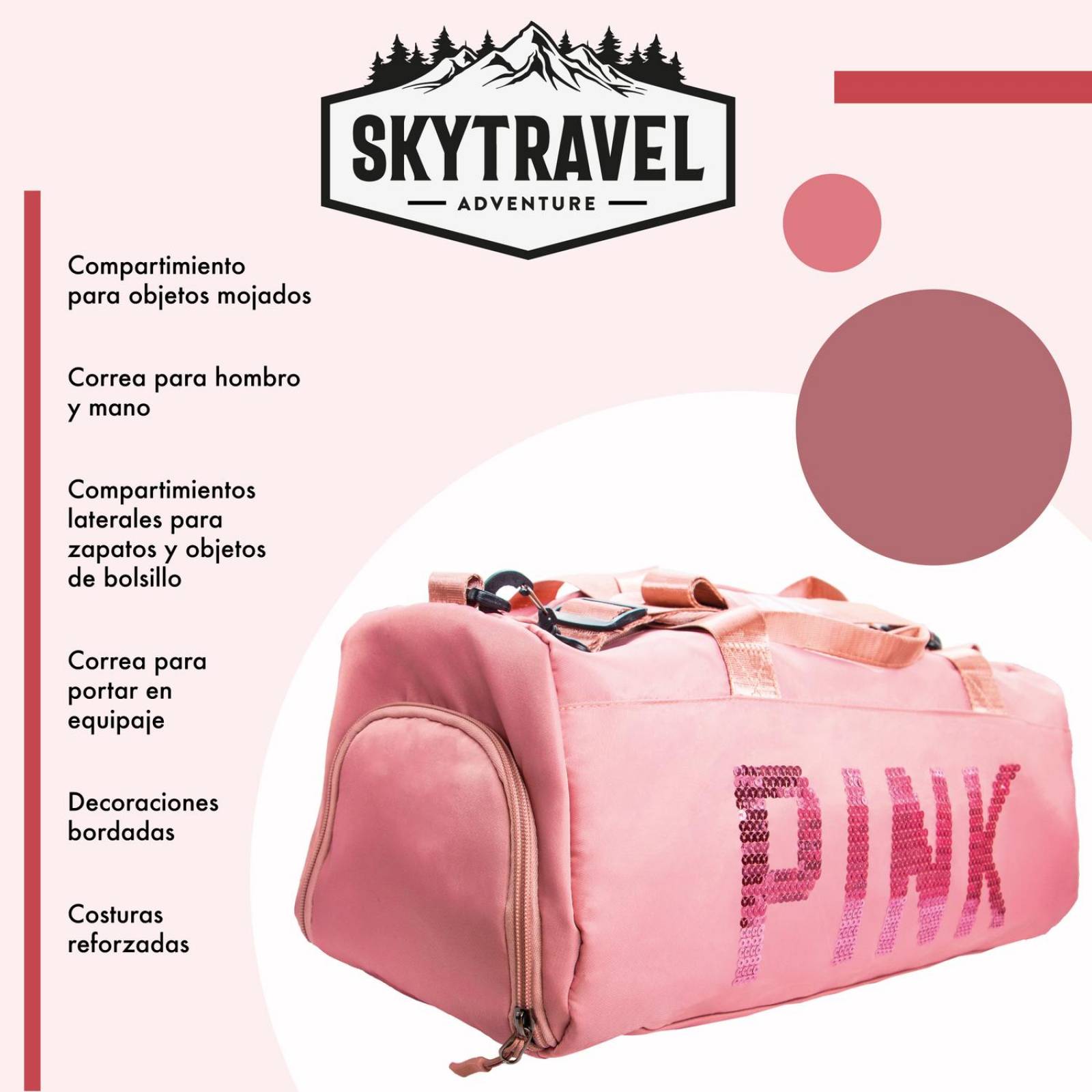 Bolsa Maleta Deportiva Mujer Bolsa Mochila Gym Impermeable Rosa Unitalla