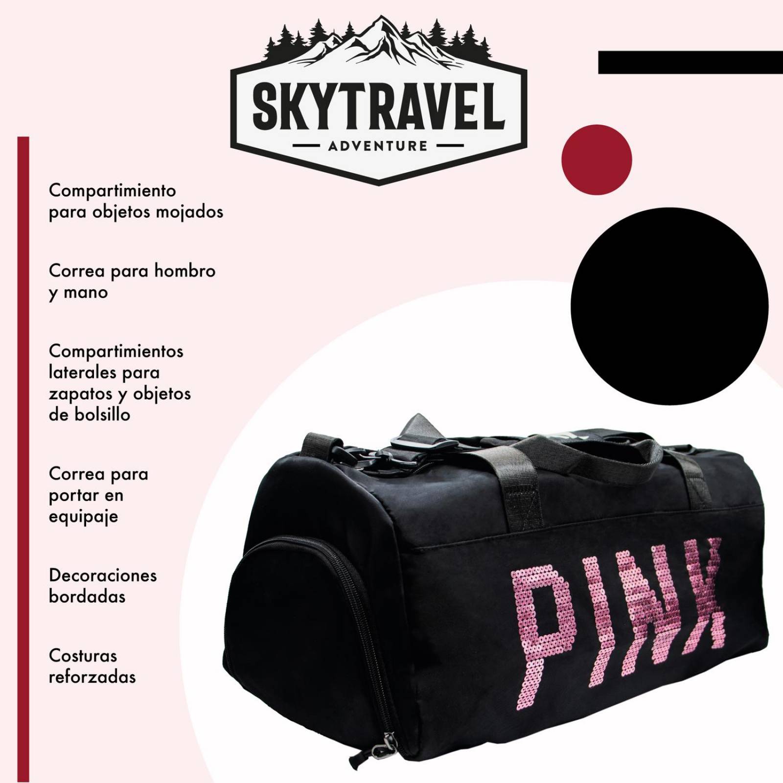Bolsa Maleta Deportiva Mujer Bolsa Mochila Gym Impermeable Negro Unitalla