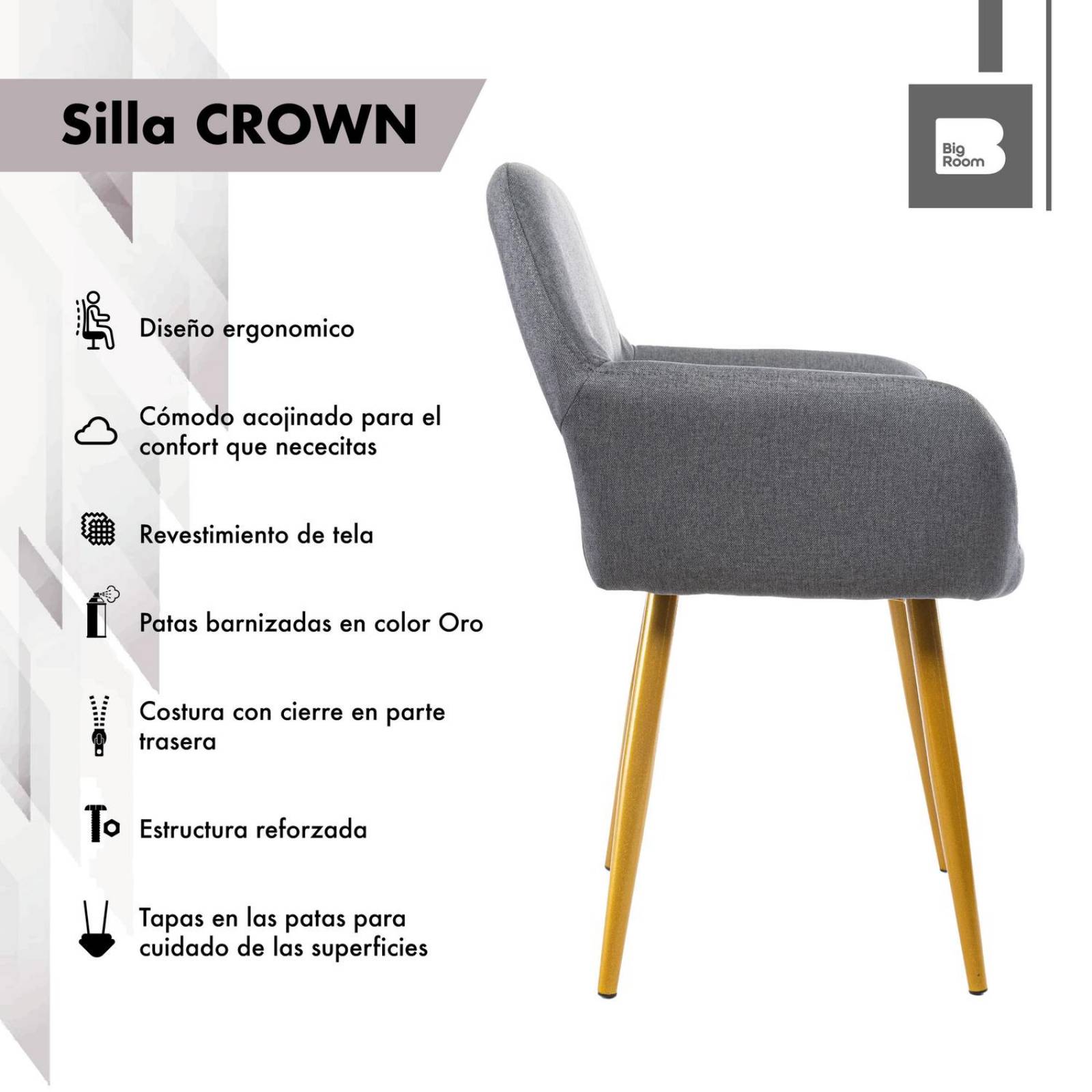 Silla Eames Tela Sillas Comedor Tapizada Moderna Minimalista Gris Unitalla