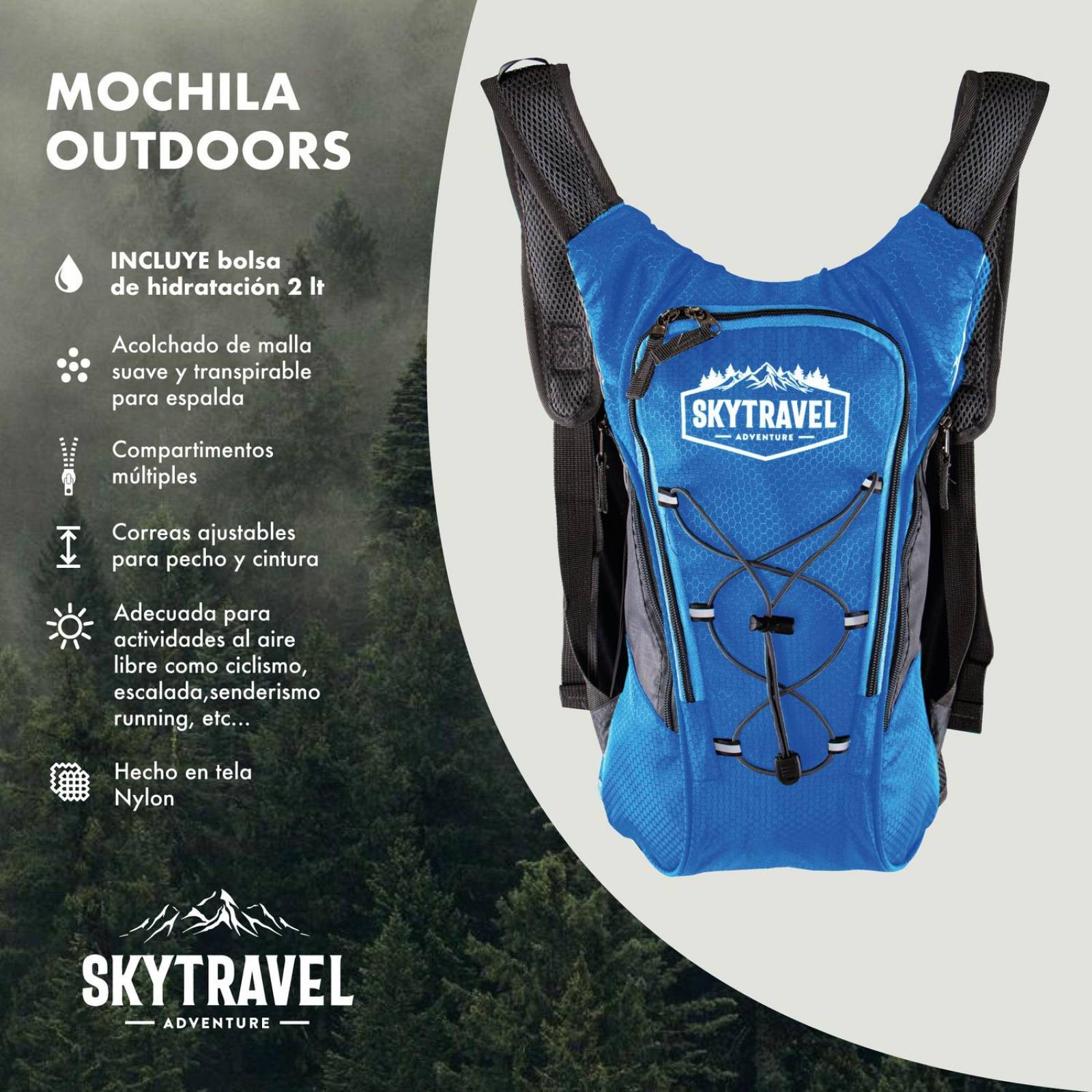 Mochila Deportiva 2Lts Vejiga Hidratacion Senderismo Correr Azul