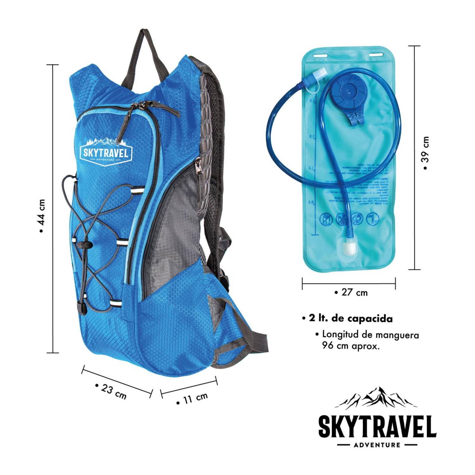 Mochila Deportiva 2Lts Vejiga Hidratacion Senderismo Correr Azul