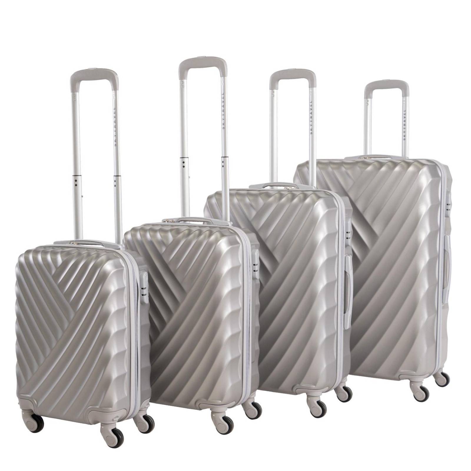 Set De 4 Maletas Rigidas Resistente Juego De Viaje 4 ruedas Plateado