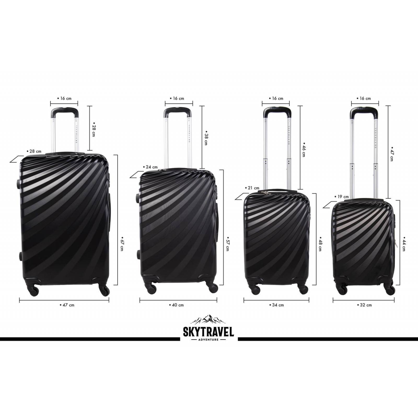 Set De 4 Maletas Para Viaje con Ruedas Rigidas Alta Calidad Negro UNITALLA