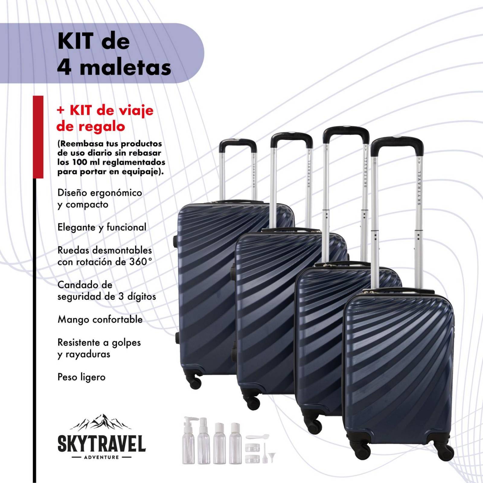 Set De 4 Maletas Para Viaje con Ruedas Rigidas Alta Calidad Azul UNITALLA