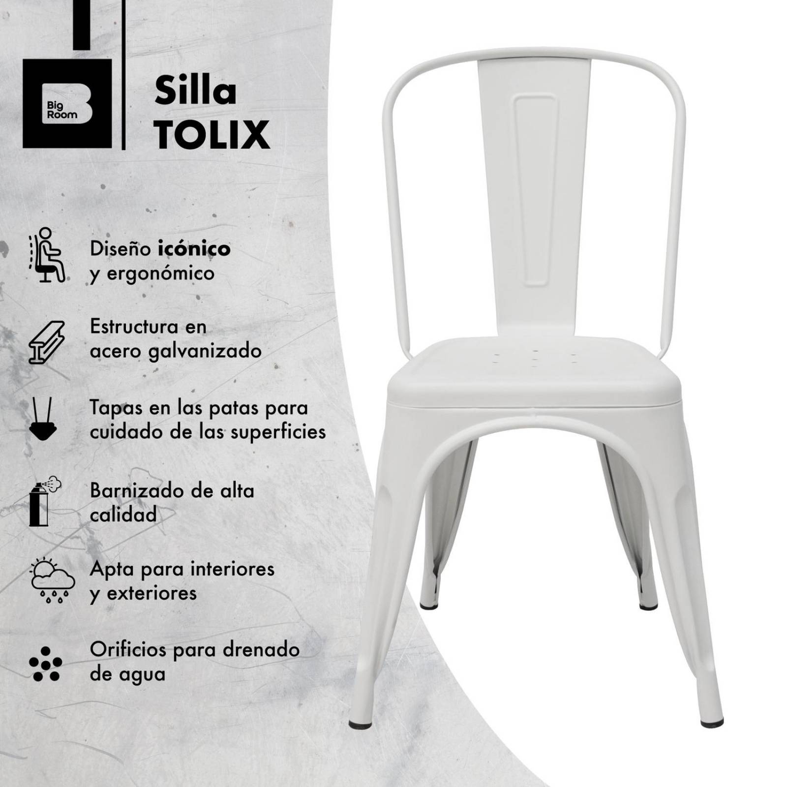 Set de 4 Silla Tolix Metalicas Exterior Restaurante Comedor Blanco XG