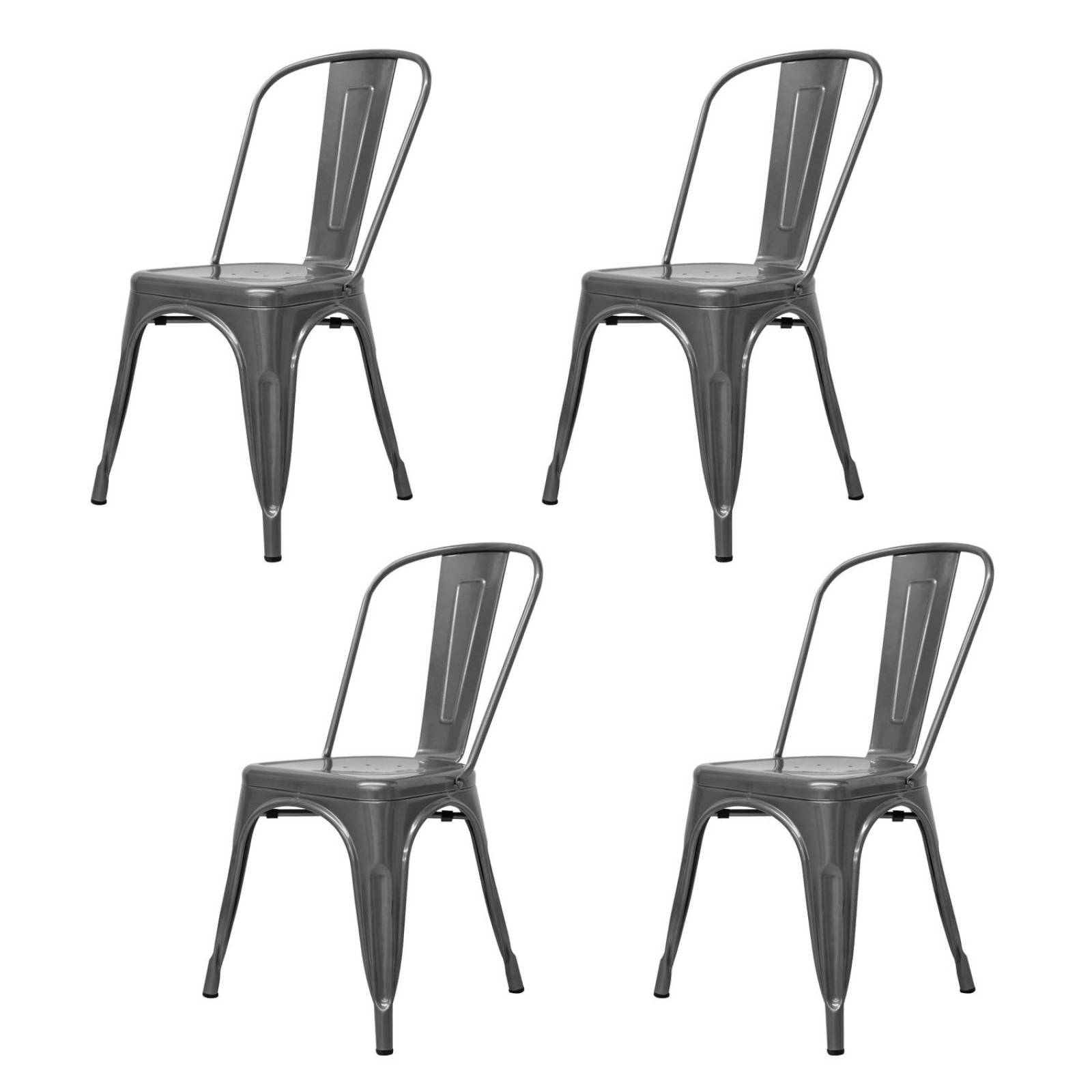 Set de 4 Silla Tolix Metalicas Exterior Restaurante Comedor Plateado XG