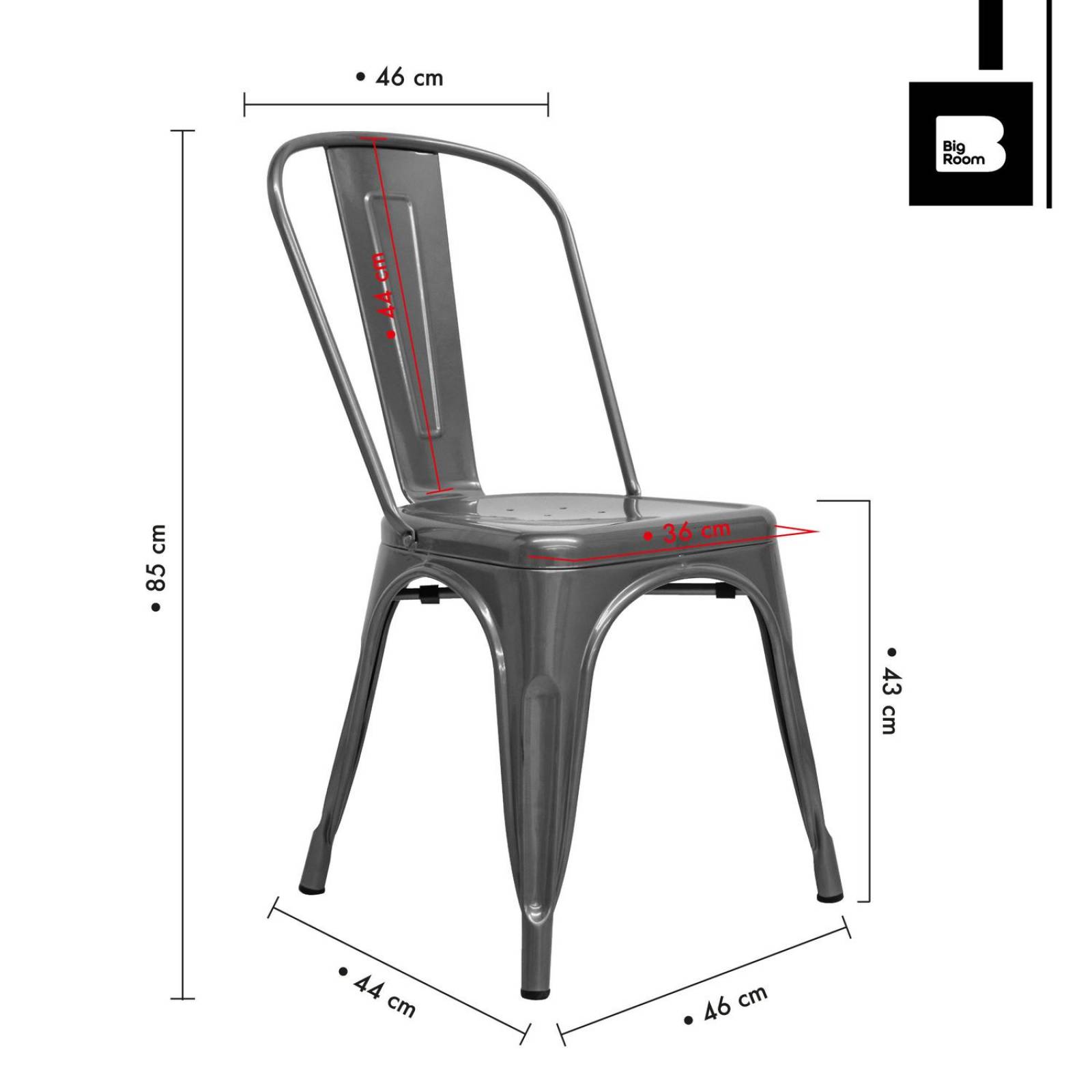 Set de 4 Silla Tolix Metalicas Exterior Restaurante Comedor Plateado XG