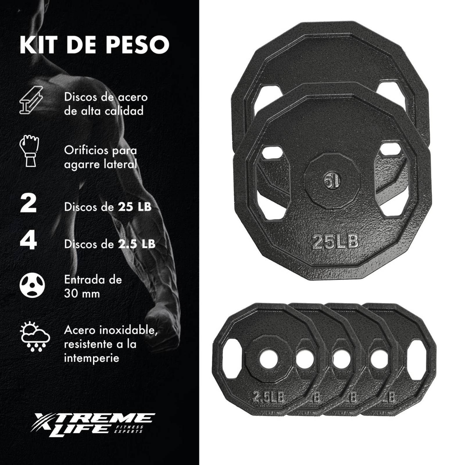 Set de Discos de 60 Libras 6 Piezas 1 Pulgada Gimnasio 