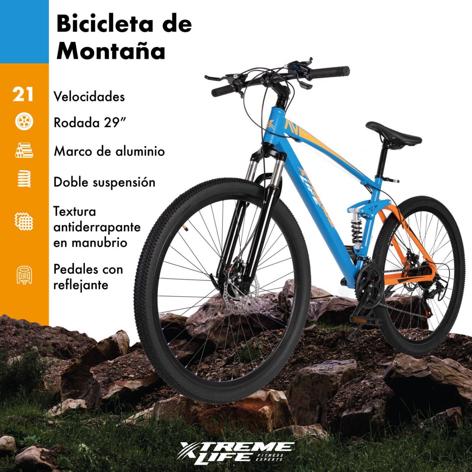 Bicicleta Montaña Aluminio Talla L R-29 21V Doble Suspensión Naranja G