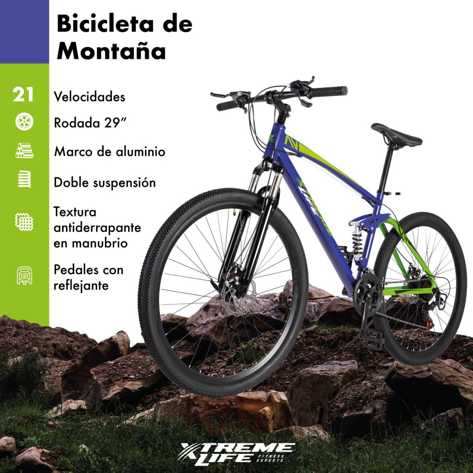 Bicicleta Montaña Aluminio Talla L R-29 21V Doble Suspensión Verde G