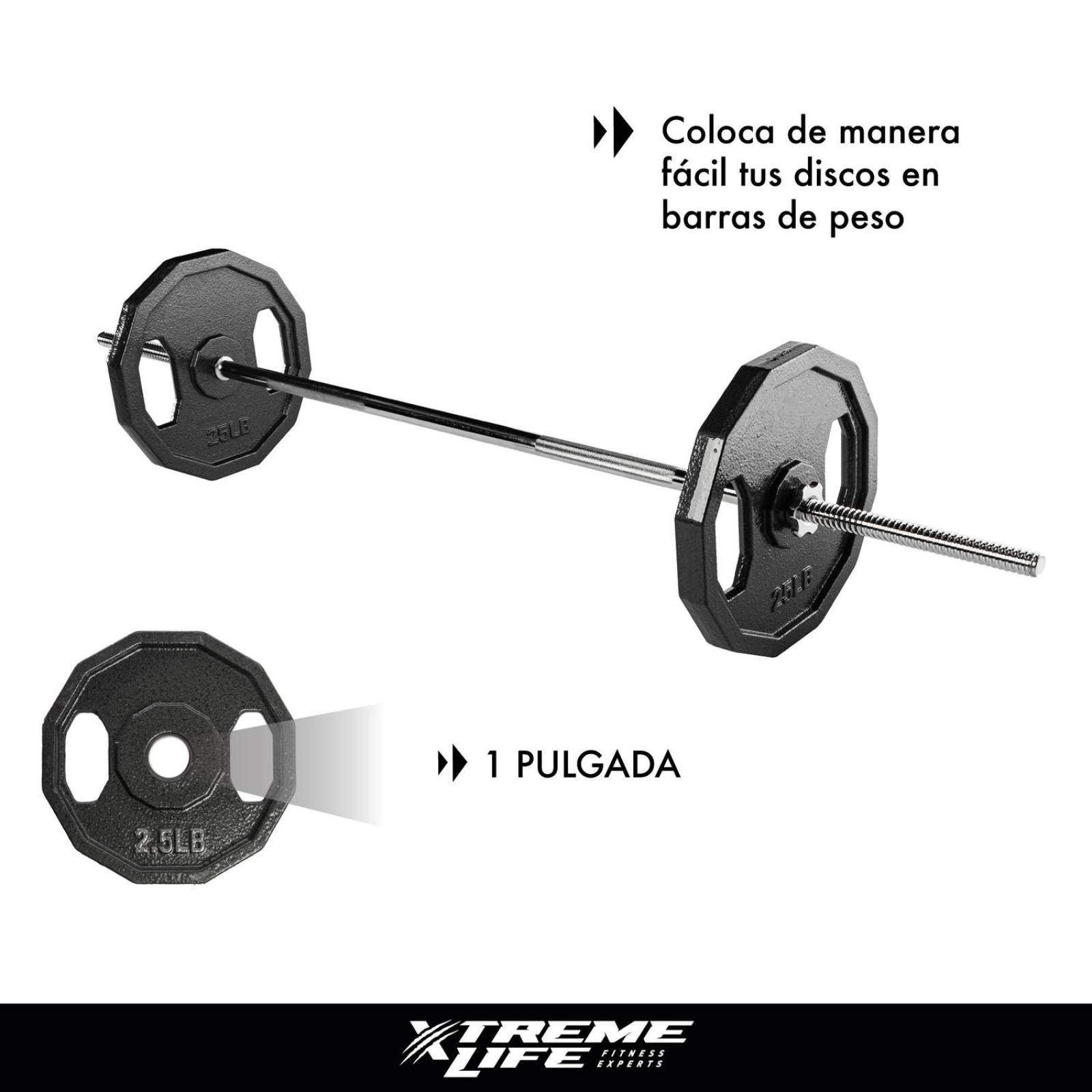 Set de Mancuernas y Barra plana 1 pulgada Pesas Macizas 