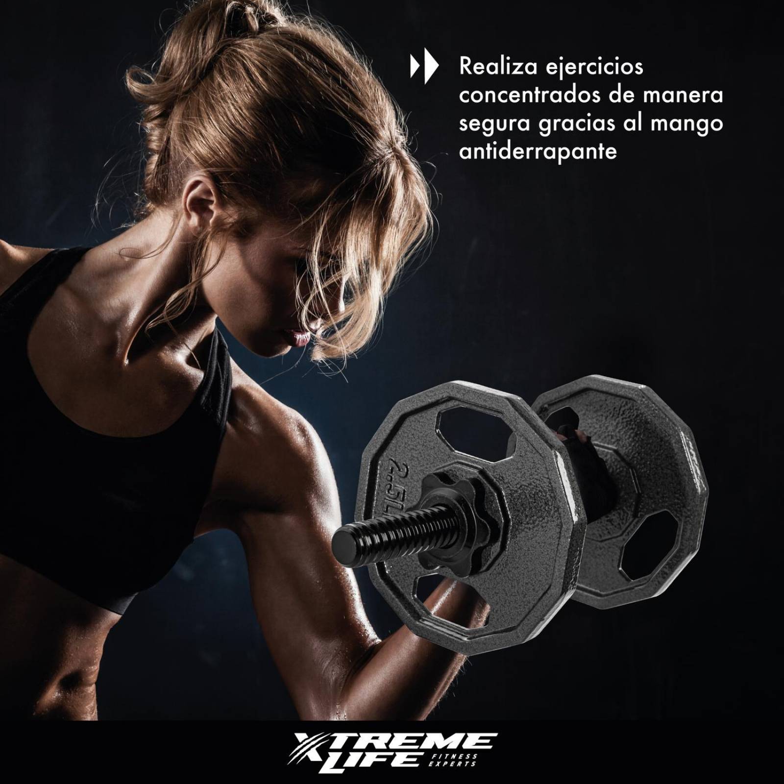 Set de Mancuernas y Barra plana 1 pulgada Pesas Macizas 