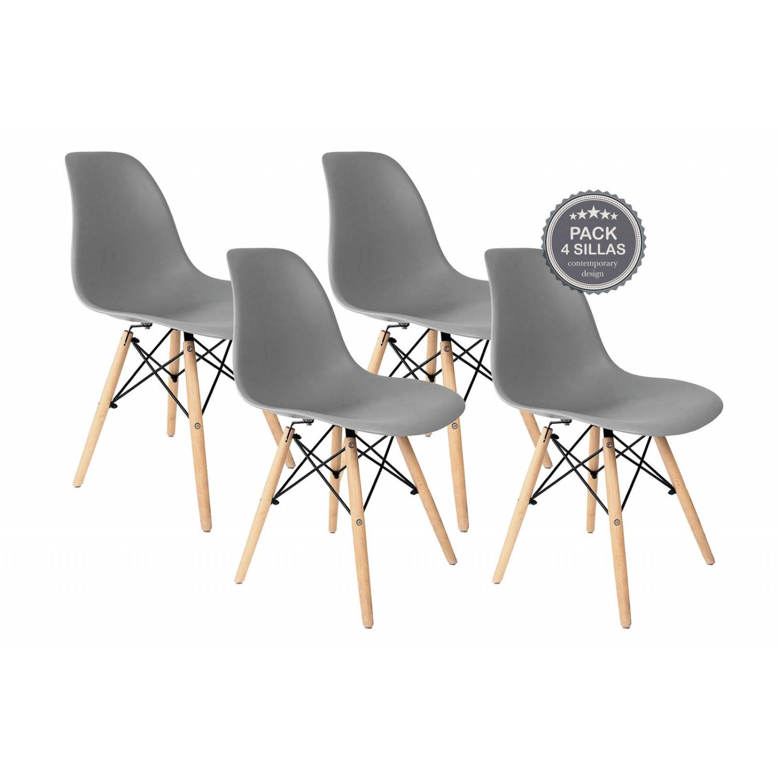 Set 4 Sillas Eames Estructura Modernas Silla Comedor Gris G