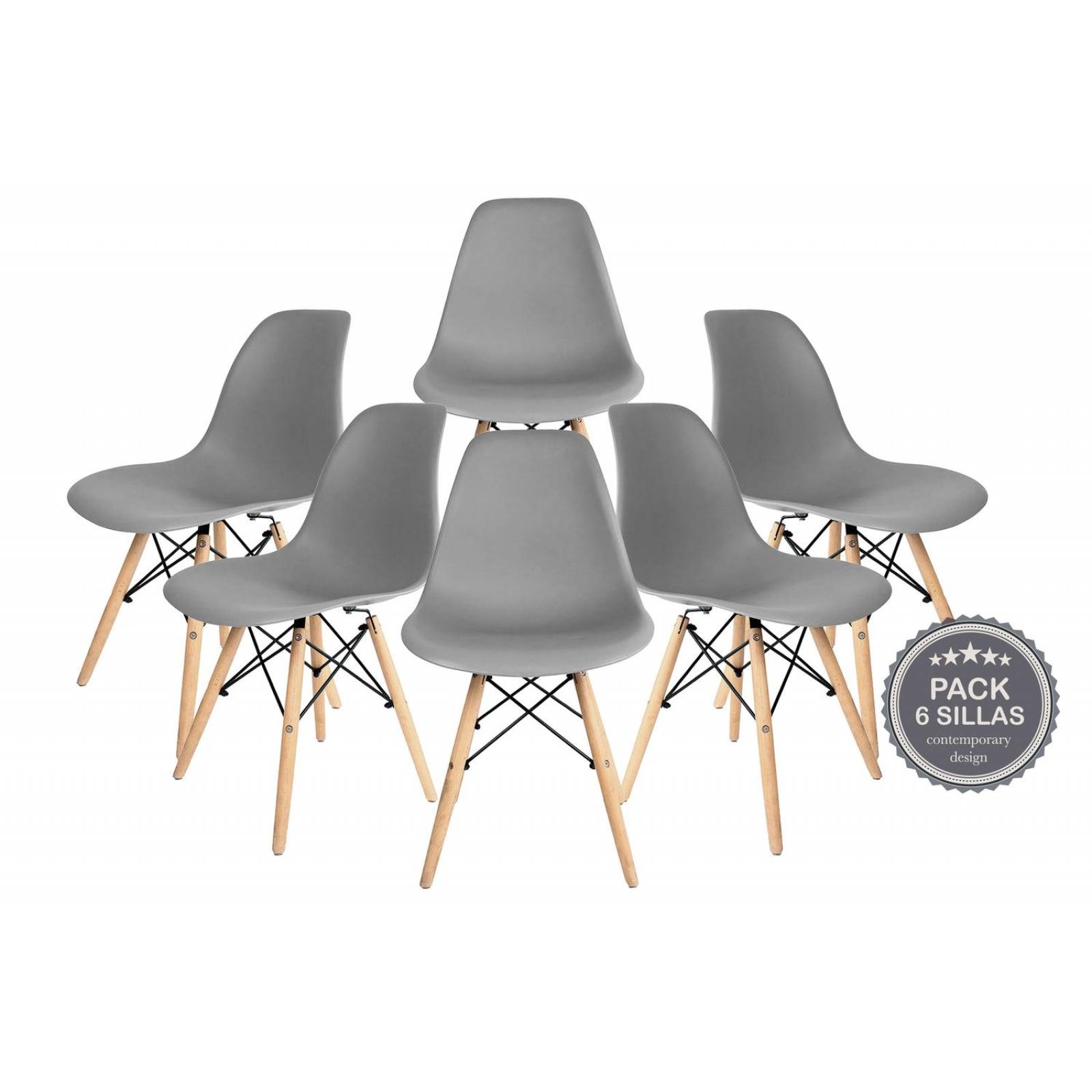 Set 6 Sillas Eames Estructura Modernas Silla Comedor Gris G