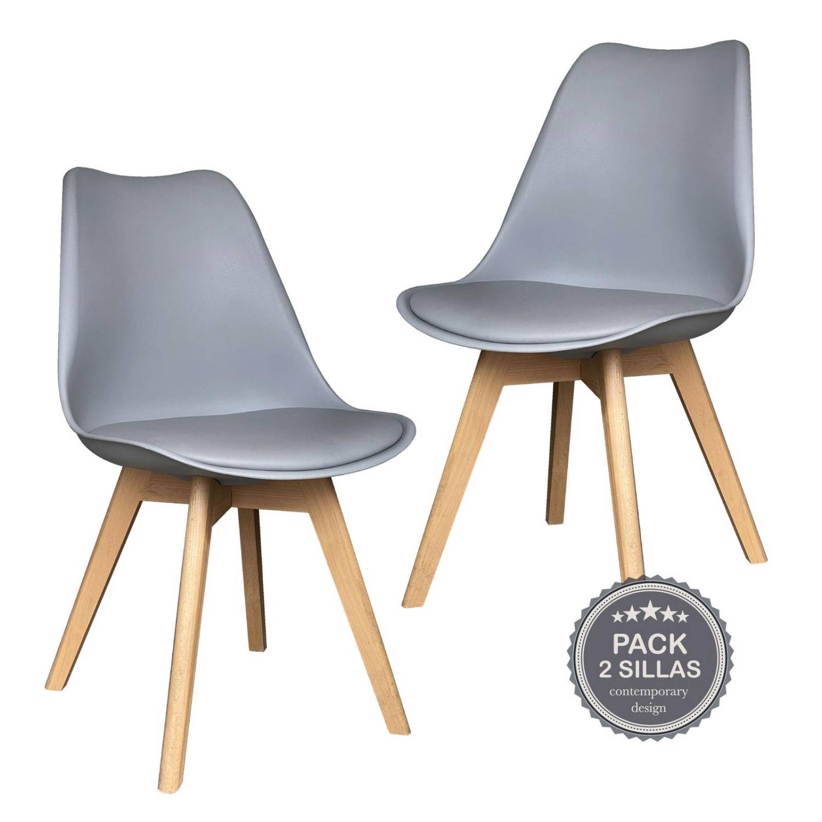 Set 2 Sillas Eames Acolchadas Silla Comedor Patas de Madera Gris UNITALLA