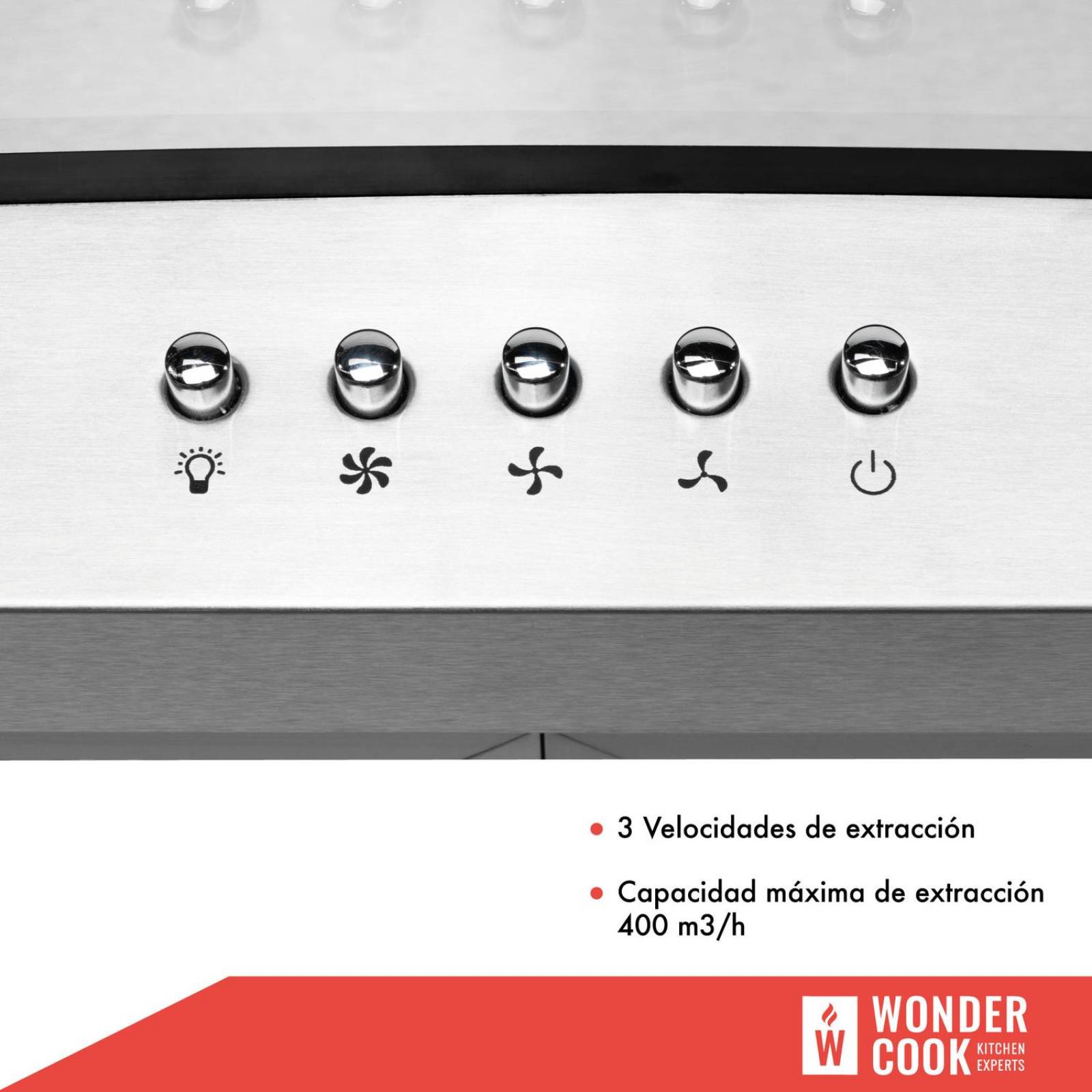 Campana Extractora Cocina Vidrio Templado Acero Inox 