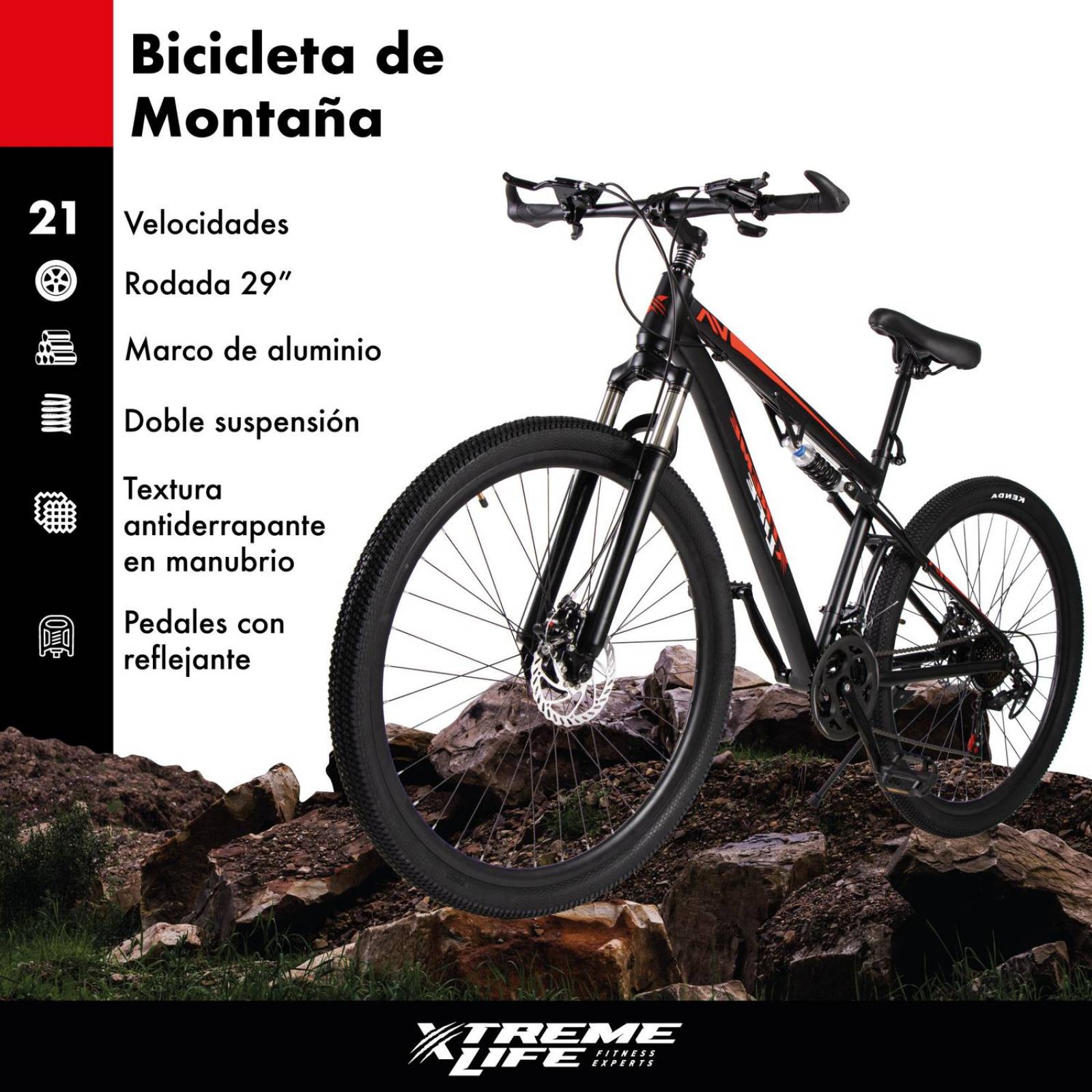 Bicicleta Montaña R29 21V Aluminio Shimano Doble Suspensión Rojo G