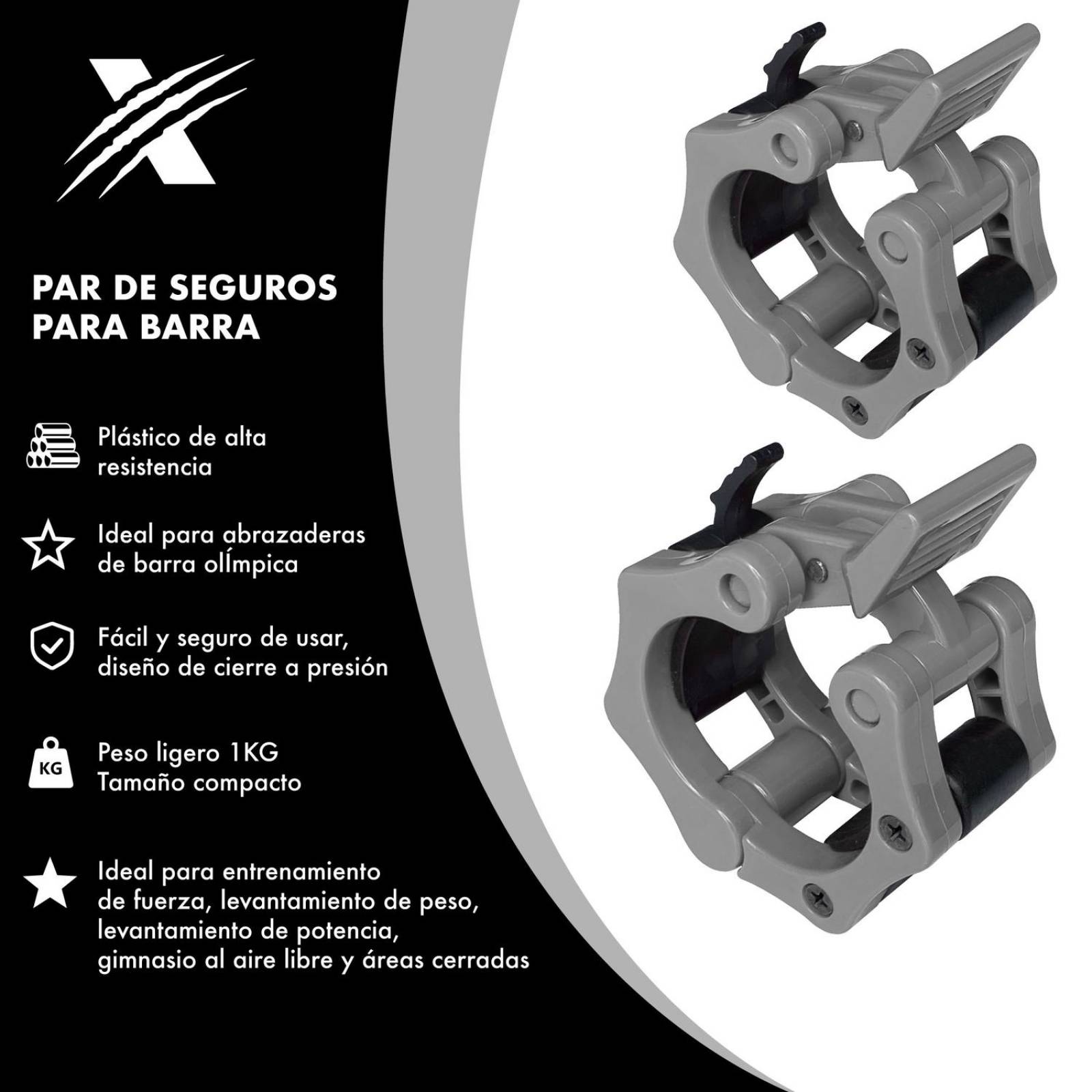 Par de Seguros Barra Olimpica 2 Pulgadas Mancuernas Pesas Gris CH