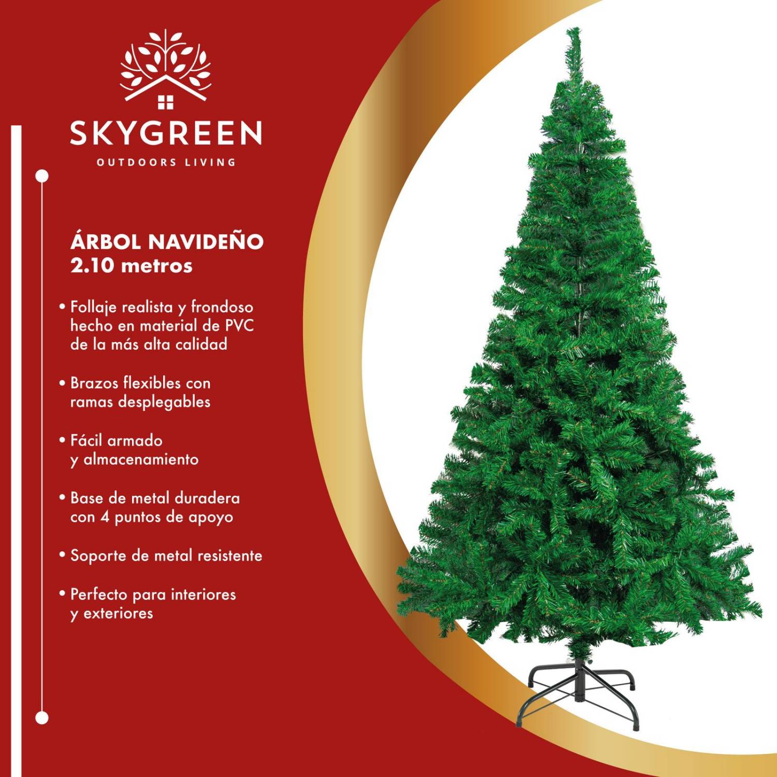 Arbol de Navidad Pino Artificial 2.10m Frondoso Follaje Verde G