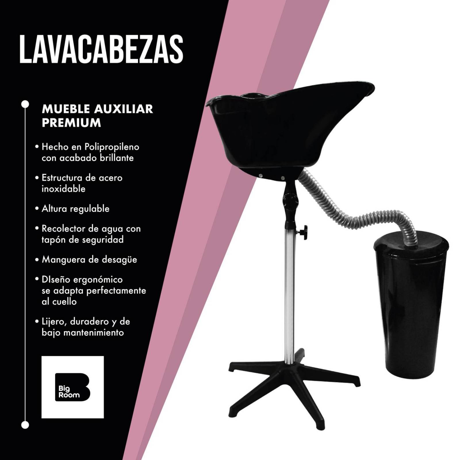 Lavacabezas Estetica para Salon Baberia con Bote para Agua Negro
