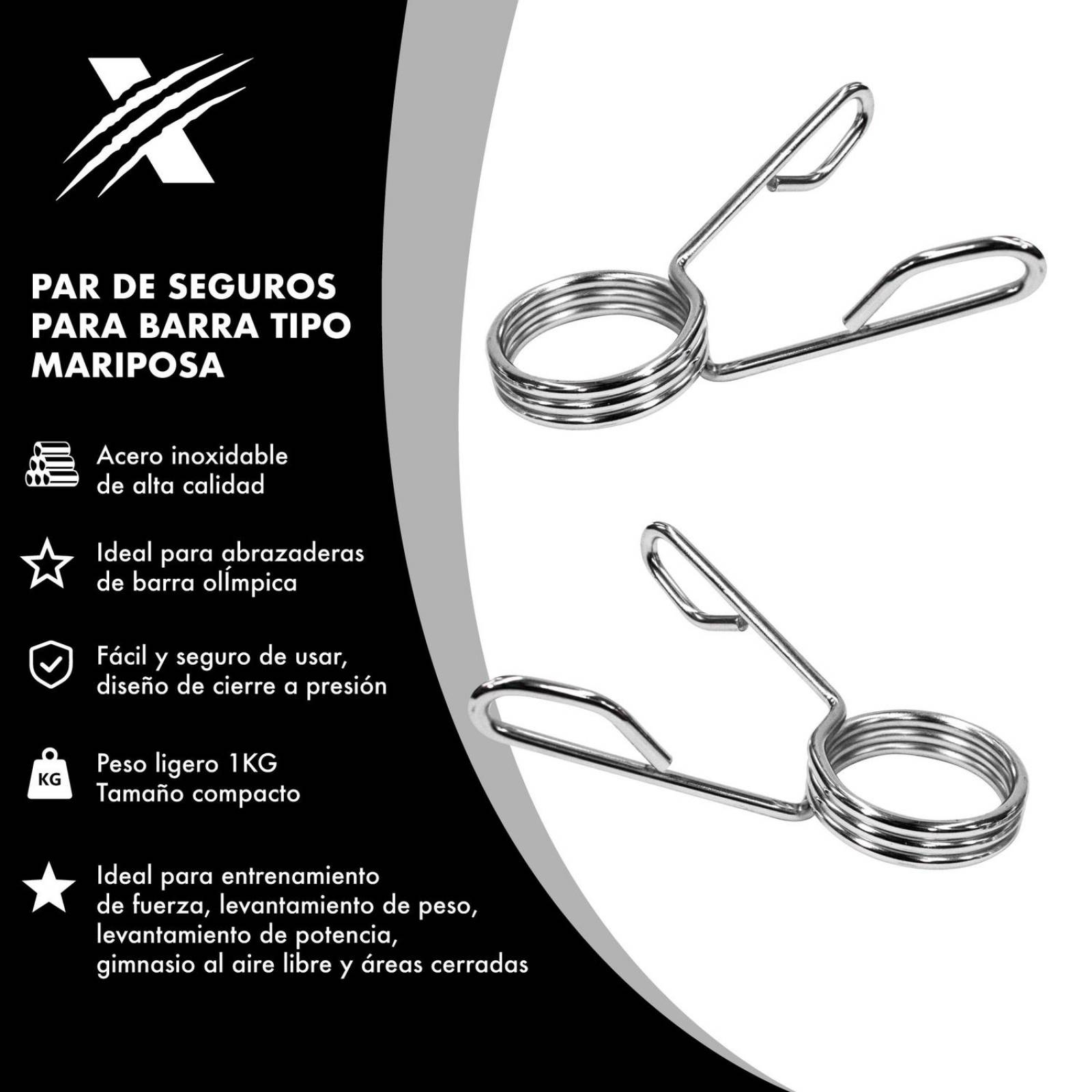Par de Seguros Barra Olimpica 2 Pulgadas Liberacion Rapida Plateado CH