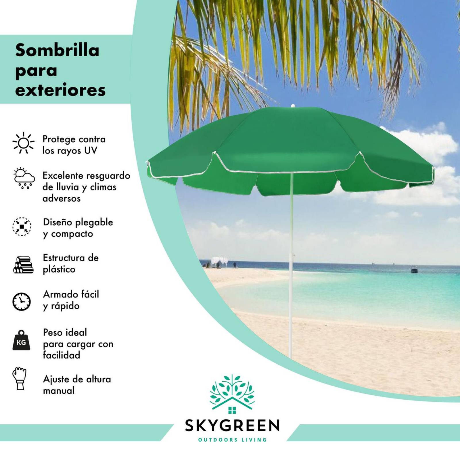 Sombrilla De Playa Jardin 1.80m De Diametro con Extensor Verde CH