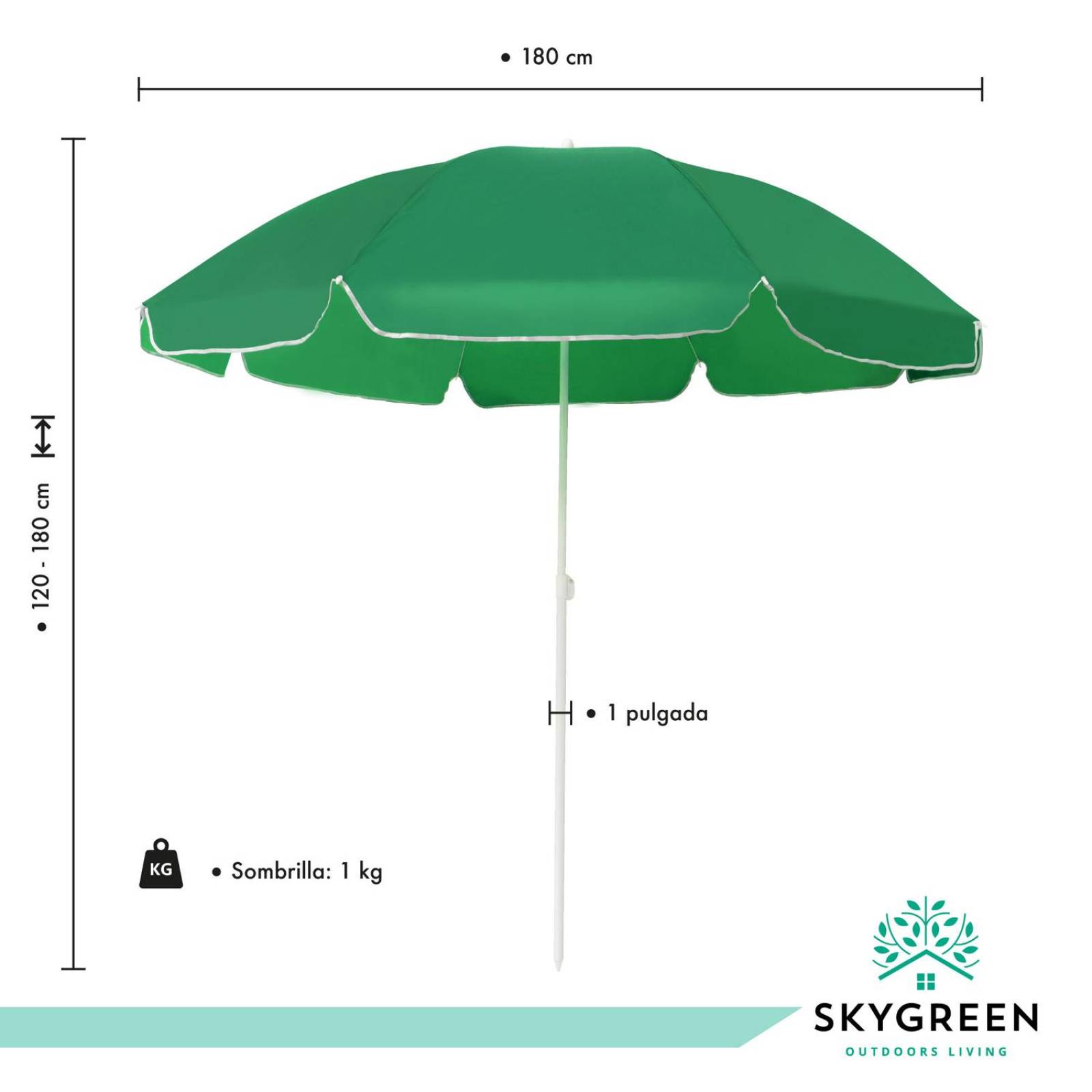 Sombrilla De Playa Jardin 1.80m De Diametro con Extensor Verde CH