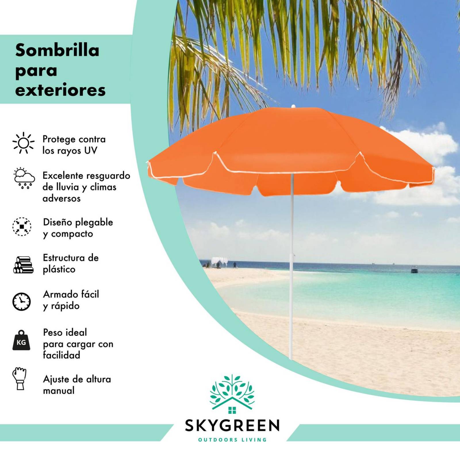 Sombrilla De Playa Jardin 1.80m De Diametro con Extensor Naranja CH
