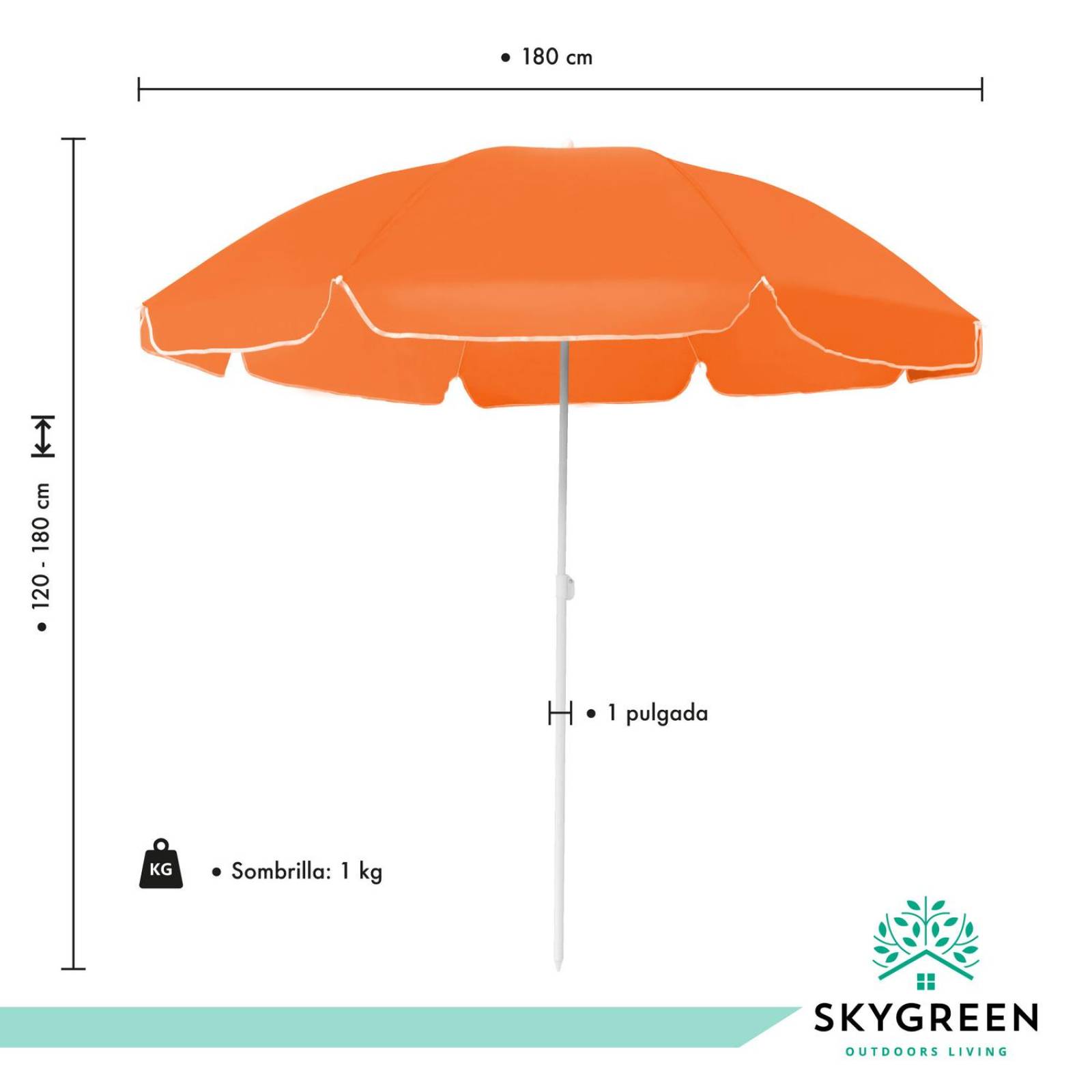 Sombrilla De Playa Jardin 1.80m De Diametro con Extensor Naranja CH