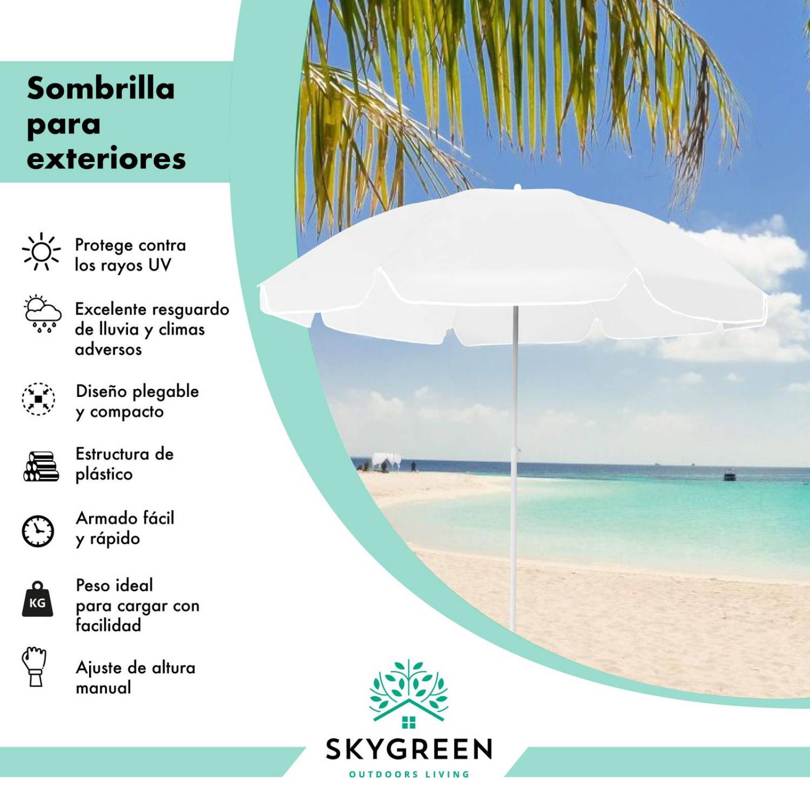 Sombrilla De Playa Jardin 1.80m De Diametro con Extensor Blanco CH