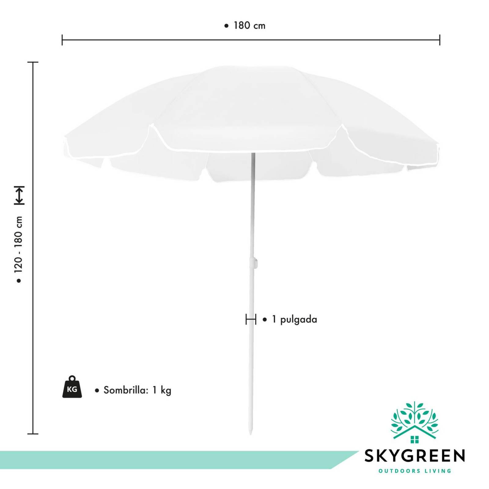Sombrilla De Playa Jardin 1.80m De Diametro con Extensor Blanco CH