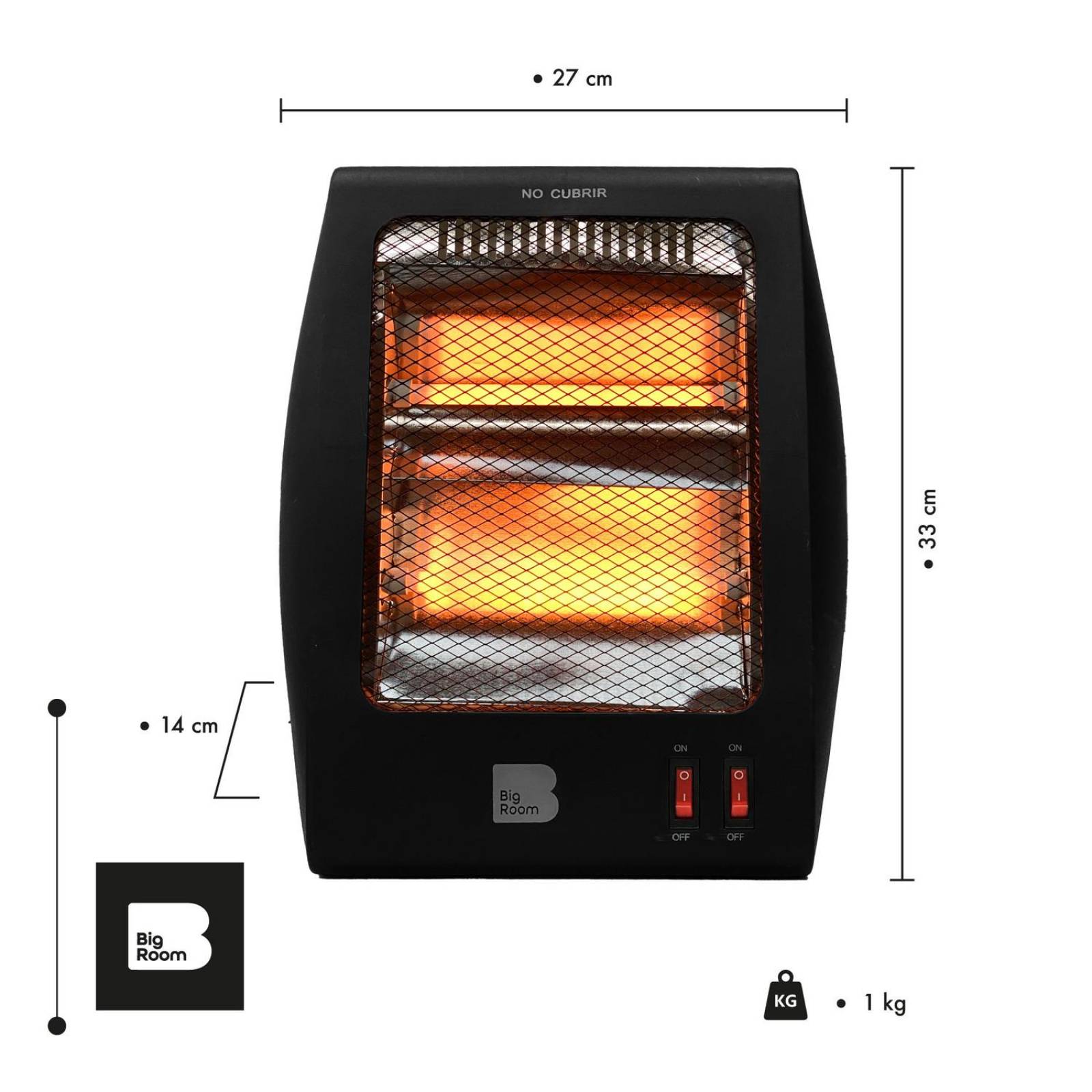 Calentador Electrico de Cuarzo Portatil 2 Niveles de Calor Chico Negro