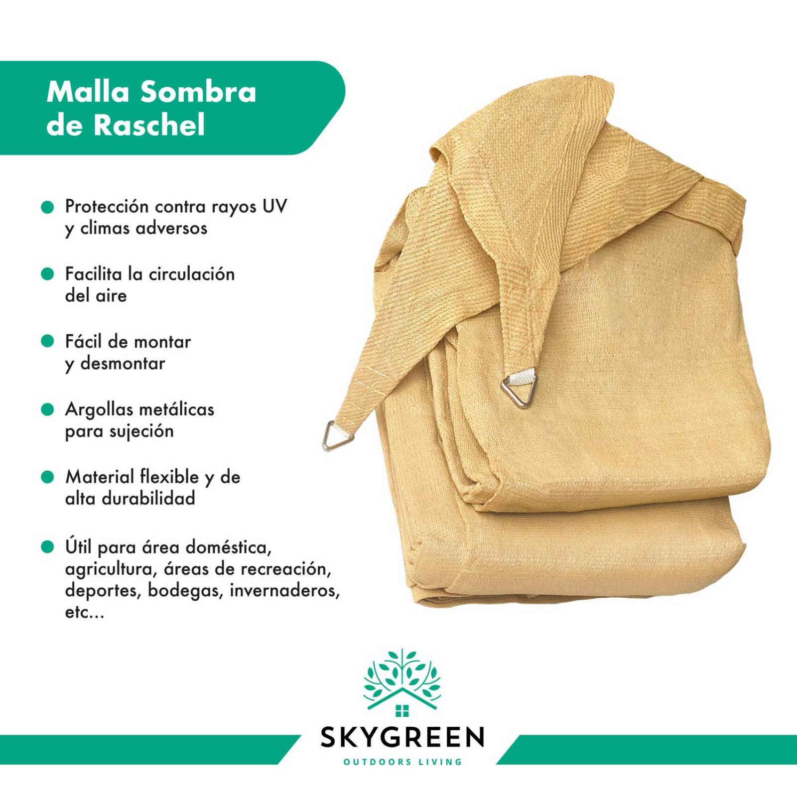 Malla Sombra 6x4 Lista Para Colocar 90% Raschel Reforzada UV Beige