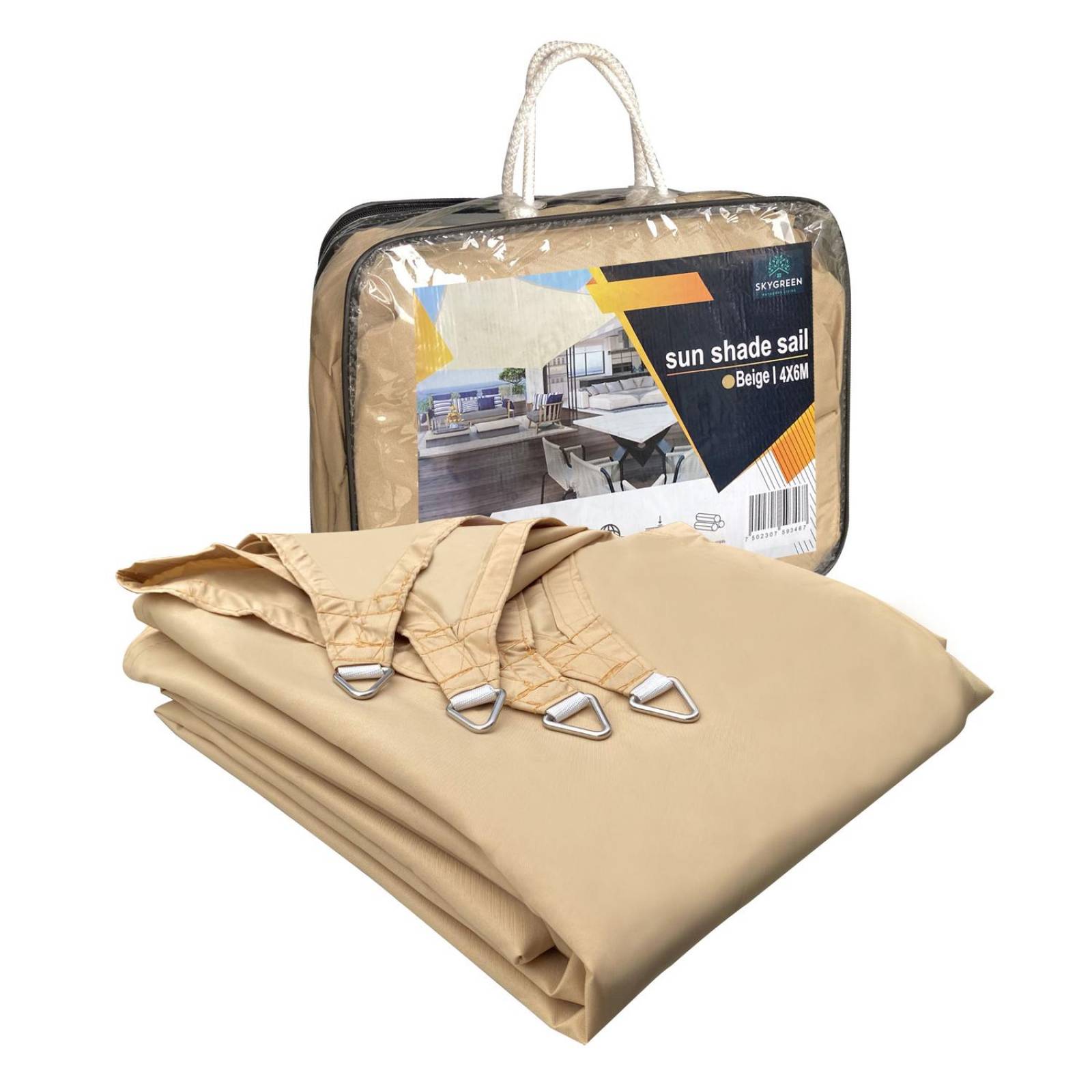 Malla Sombra 6x4 100% Impermeable Proteccion UV Poliester Beige CH