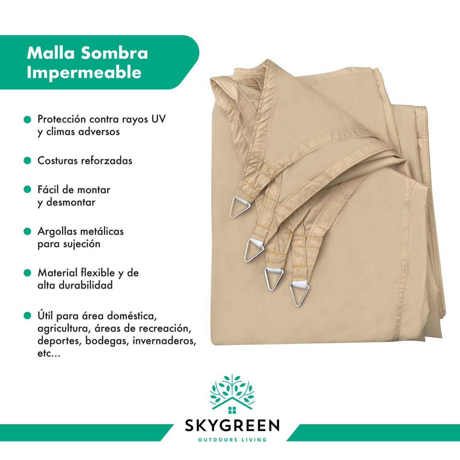 Malla Sombra 6x4 100% Impermeable Proteccion UV Poliester Beige CH