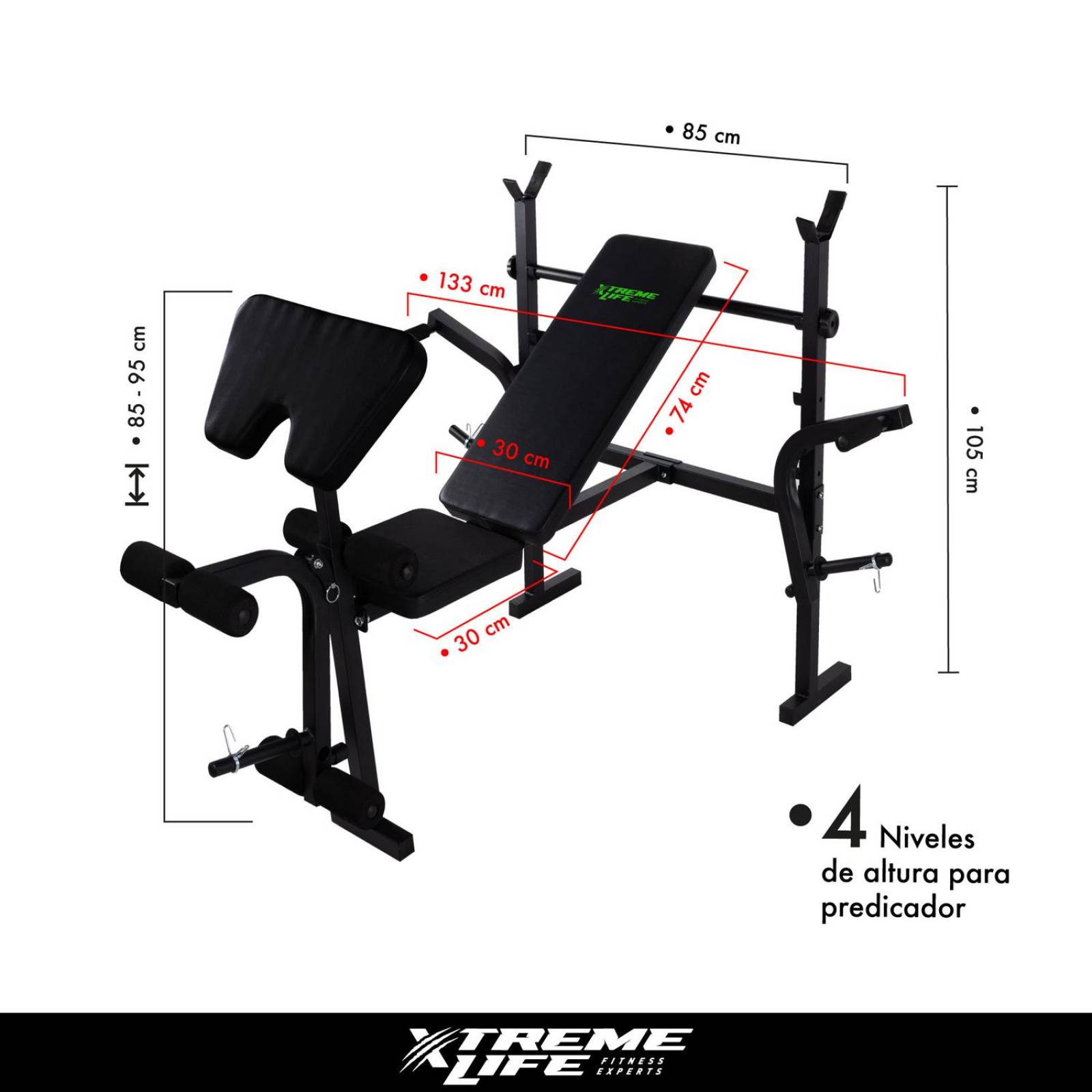 Banco Multiposiciones 5 en 1 + Predicador Biceps Negro G