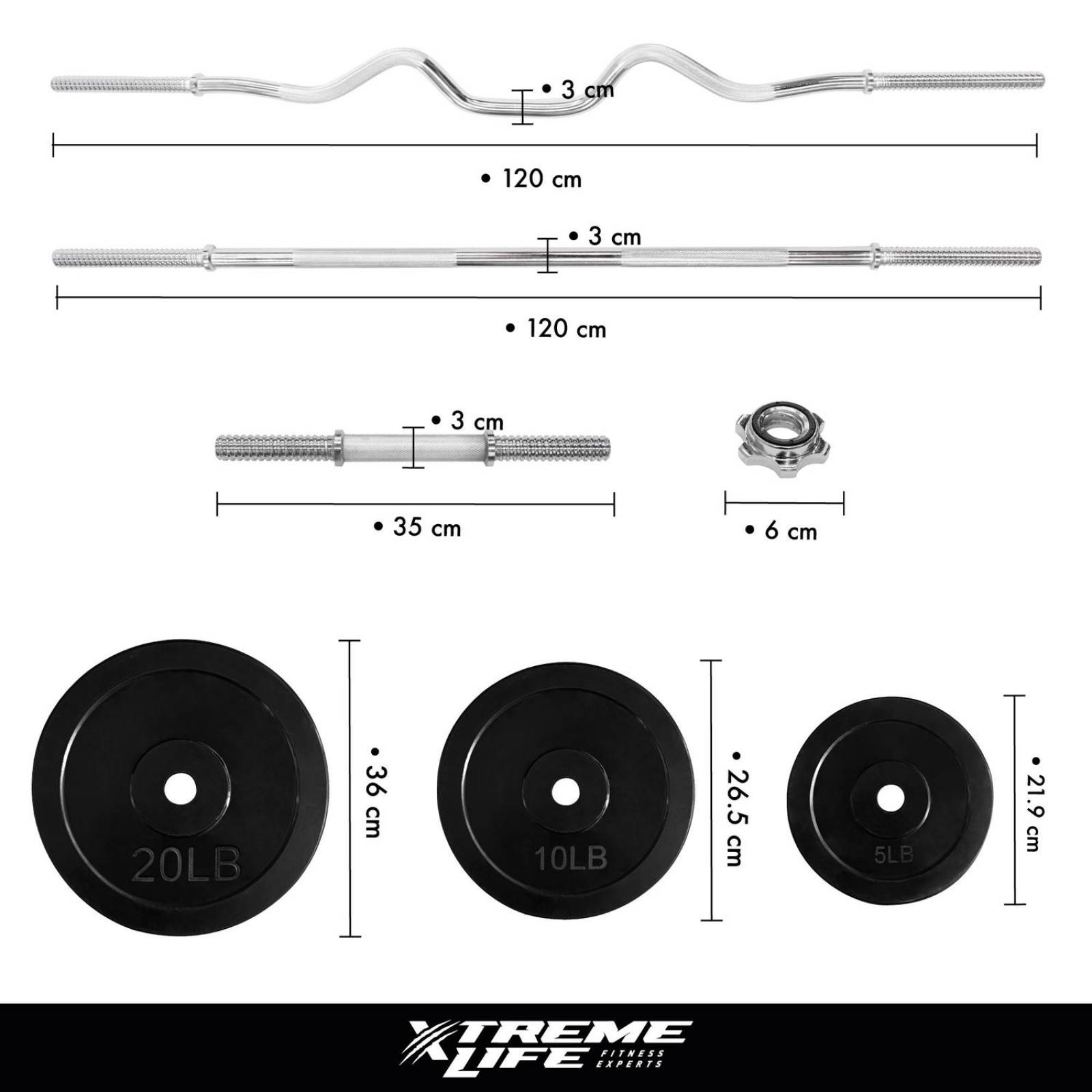 Kit De Pesas Barra Recta Barra Z Mancuernas y Discos 120 LBS Negro